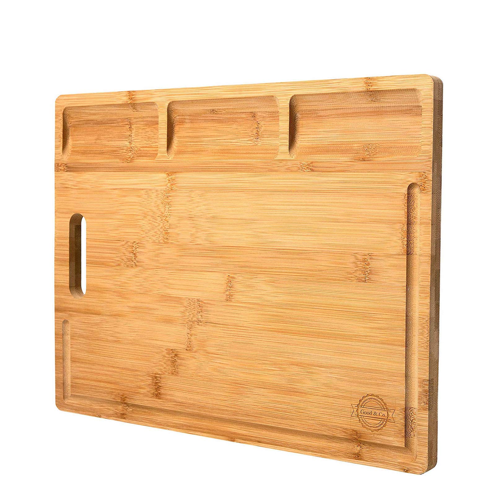 Oban Large Bamboo Cutting Board, Cheese Board Charcuterie Board For Kitchen With Dip Bowls, Juice Groove for Serving Organic kitchen(16 x 12")