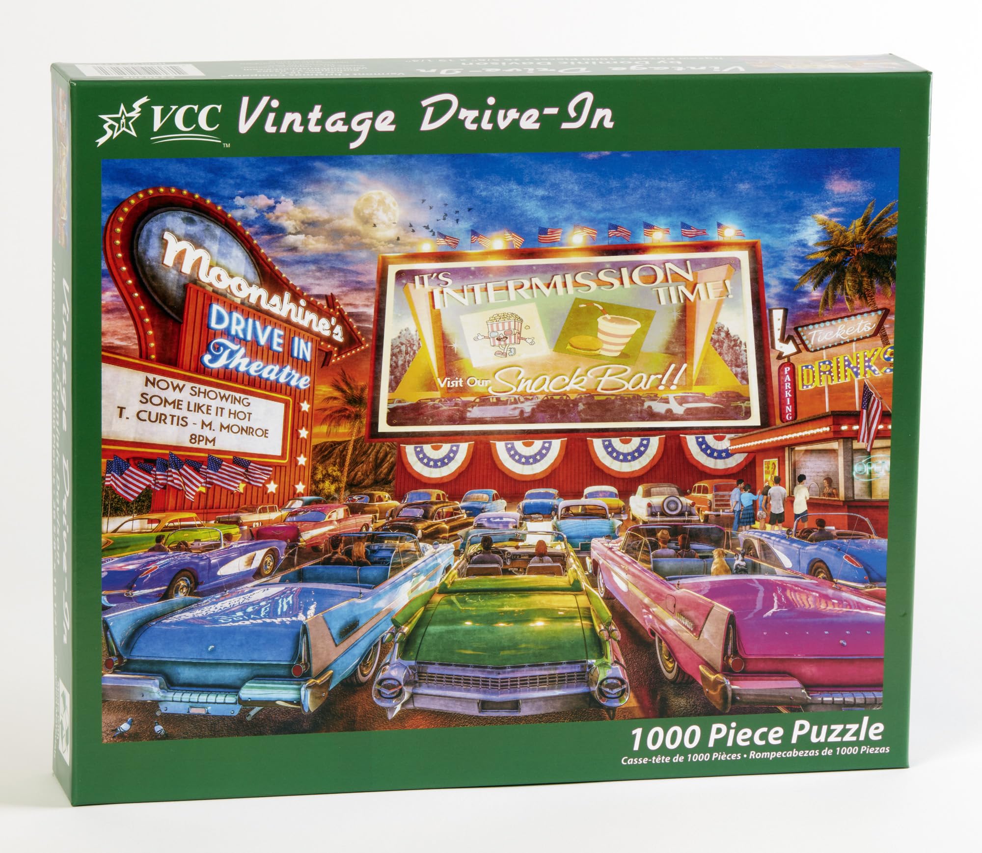 Vintage Drive-in Jigsaw Puzzle 1000 Piece by Vermont Christmas Company, Fully Interlocking & Randomly Shaped Pieces - Image 2