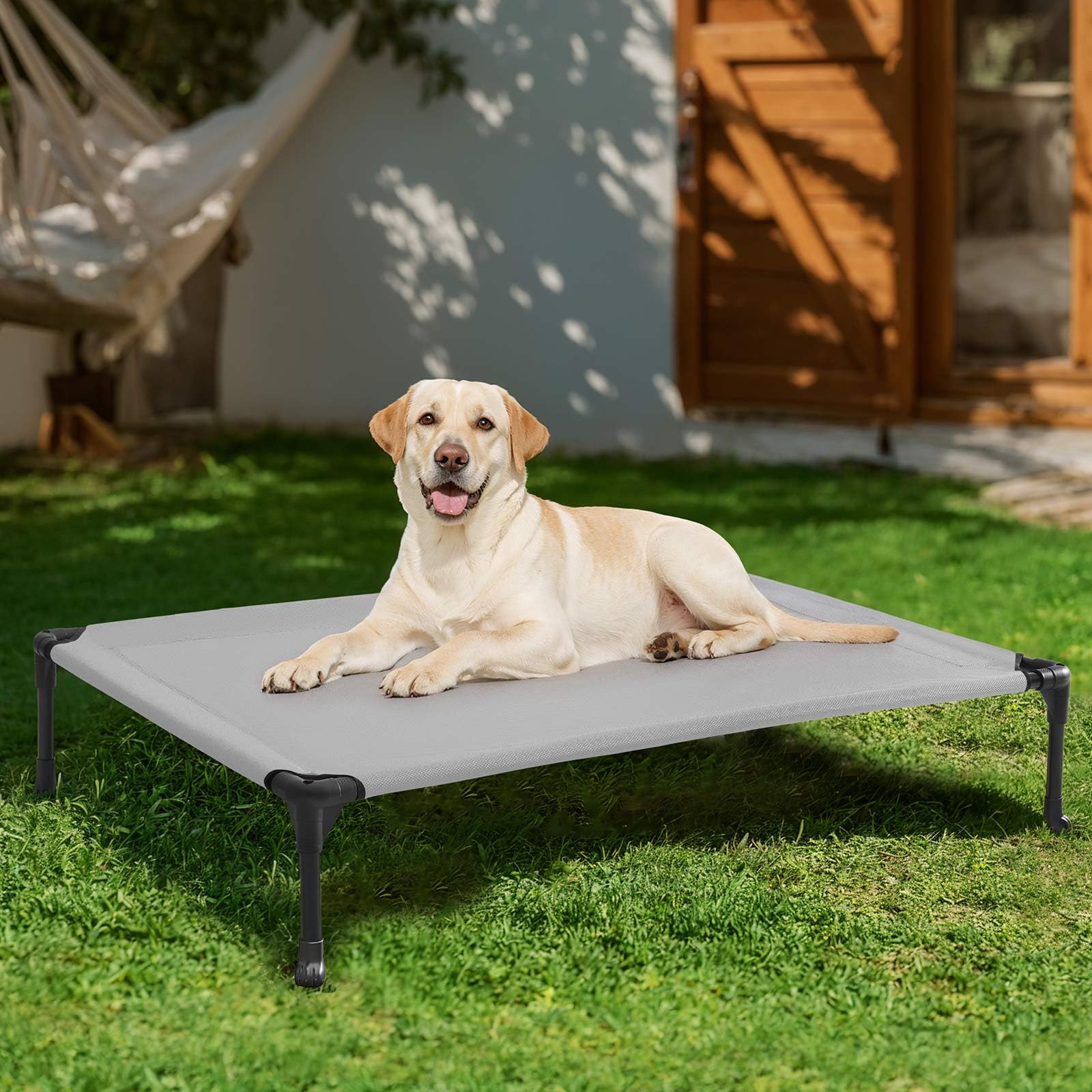 Veehoo Lit pour Chien - Lit Surélevé et Aéré pour Animal de Domestique, Tissu Textilene Rafraîchissant, L, Gris