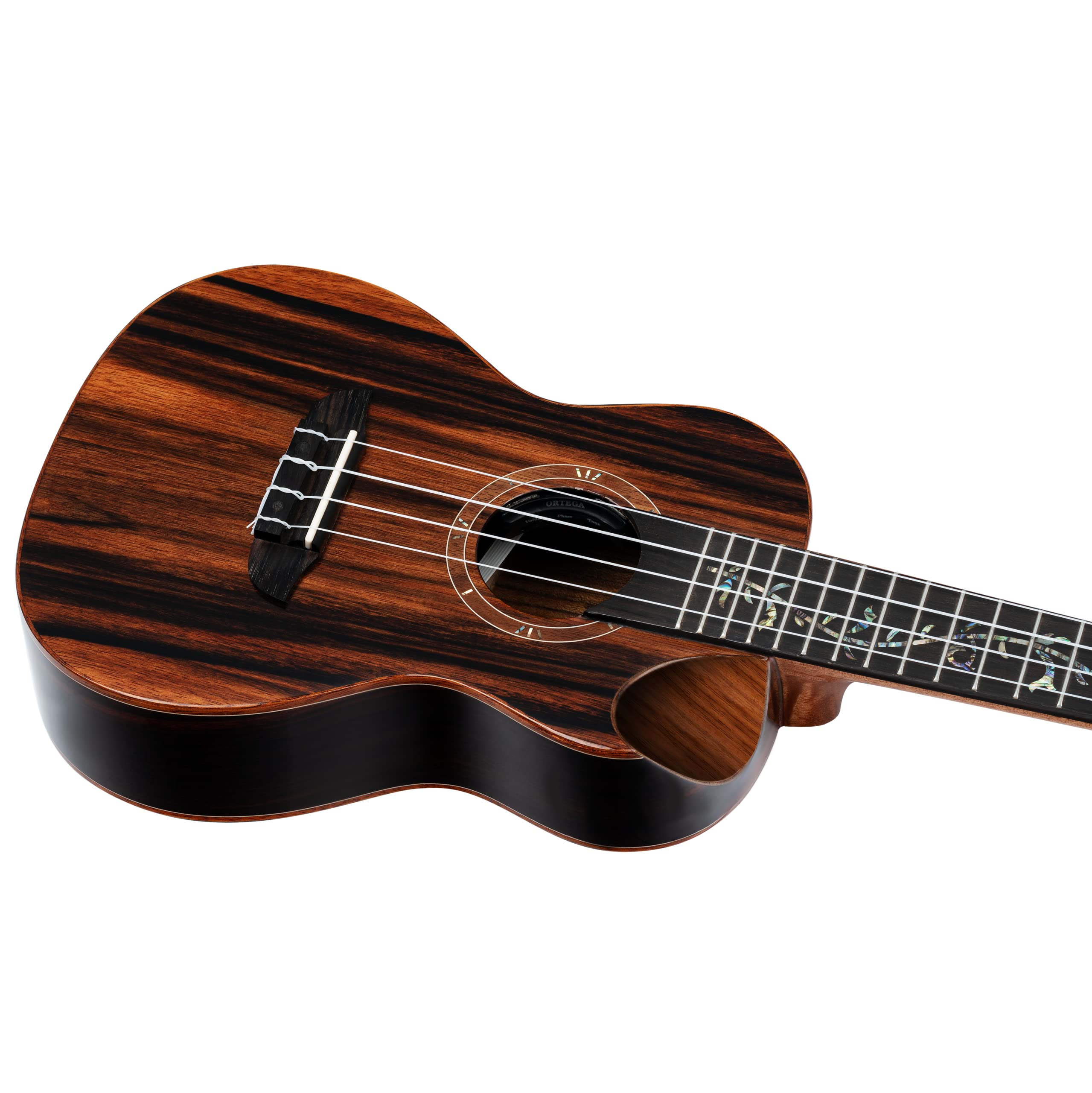 Ortega Guitars Ukulélé Concert Électro-Acoustique – Série Elite – Housse Incluse – Ebène, Naturel (RUET-EB)
