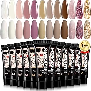 Morovan Poly Gel Nail Kit - 12 Colors Poly Nail Gel Kit with Pure Poly Gel and Glitter Poly Nail Gel Long-Lasting Poly Gel Nail Color Packs Professional Poly Gel Kits Poly Extension Gel Nail Kit for Beginners at Home DIY Nail Manicure Art