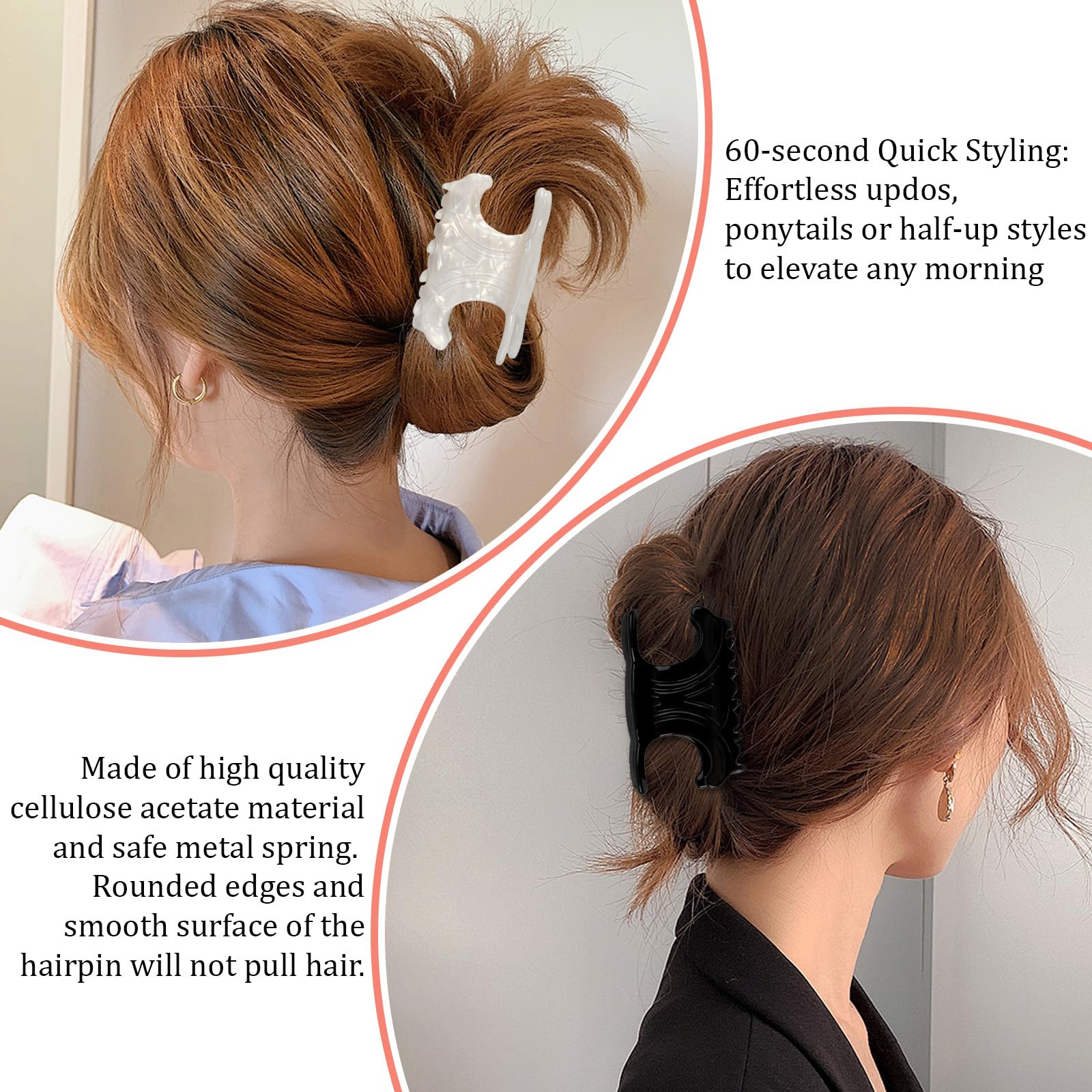 4 Stück Haarklammer,7.2x4cm Acetat Krabbe Haarspange,Rutschfeste Krallenclips Starker Halt Haarspangen Damen,Französischer Haarklammern für Damen und Mädchen Büro Bad Alltag Styling