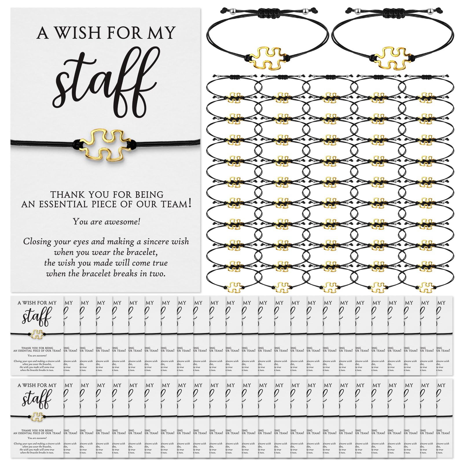 Huquary Volunteer Appreciation Gifts Bulk, Puzzle Piece Bracelets with Thank You Cards, Team Thank You Gifts for Nonprofit Volunteers & Community