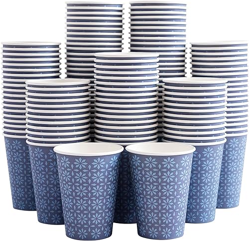 Clawsoff Paquete de 240 vasos de papel desechables de 12 onzas, vasos de papel para bebidas calientesfrías, tazas de café de papel floral azul Clawsoff Paquete de 240 vasos de papel desechables de 12 onzas, vasos de papel para bebidas calientesfrías, tazas de café de papel floral azul