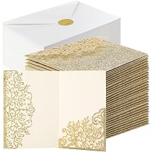 25 Set 7.8'' x 5.3'' Wedding Invitation Sleeves Gold Glitter Tri-fold Design Invitation Pocket with Envelope Gold Sticker Laser Cut Lace Cover for Wedding Engagement Bridal ShowerNo Insert
