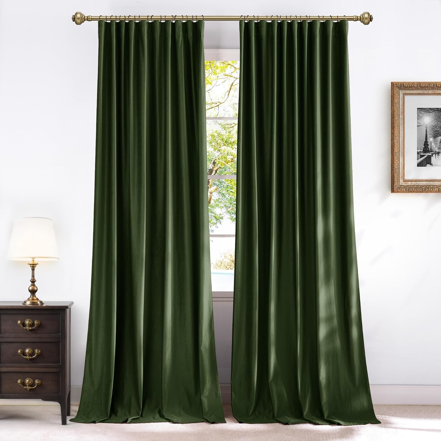 NICETOWN Olive Green Blackout Velvet Curtains 96" Length 2 Panels for Nursery, Vision Insluated Elegant Drapes Room Darkening for Bedroom Back Tab with Pleat Tape Window Treatments, 52 inch Wide