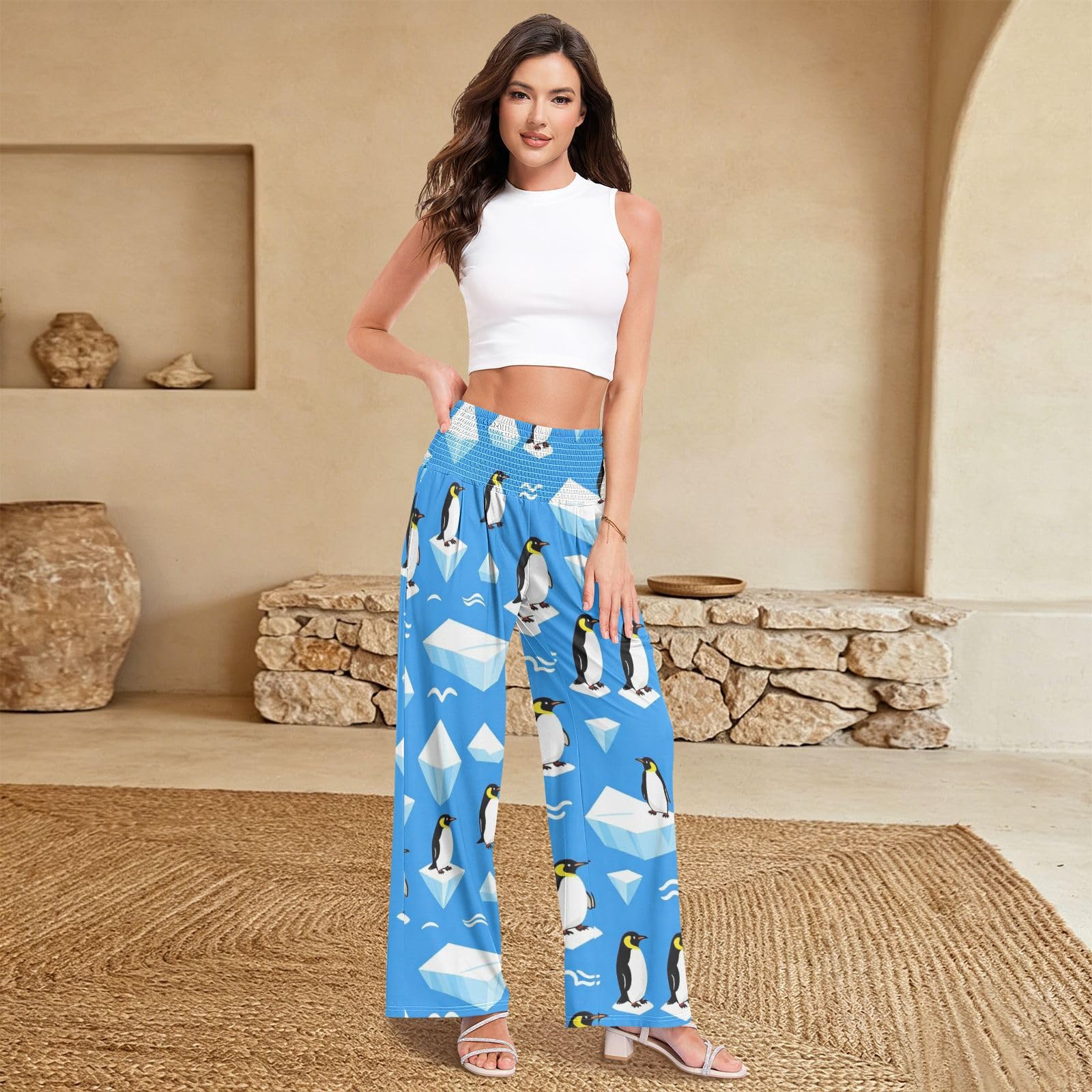 Penguin Ice - Pantalones de descanso para mujer, ligeros, elásticos, informales, ropa de descanso