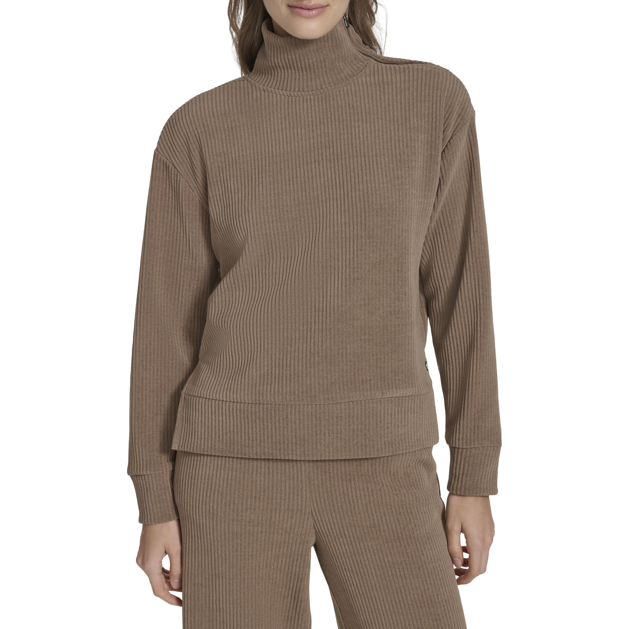 Andrew Marc Women's Turtleneck Ribbed Luxe Chenille Shirt