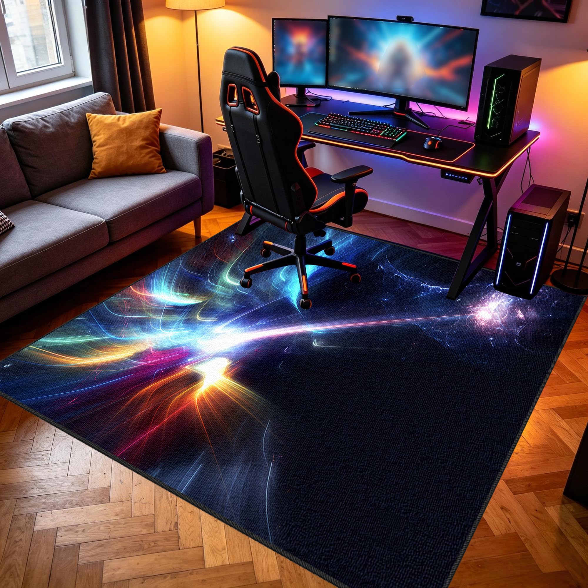 Antypoślizgowy chodnik dla graczy, dywan do pokoju młodzieżowego, 130 x 140 cm, podkładka pod krzesło komputerowe, dywan gamingowy, dla chłopców, mata do gier dla nastolatków, dzieci, do salonu