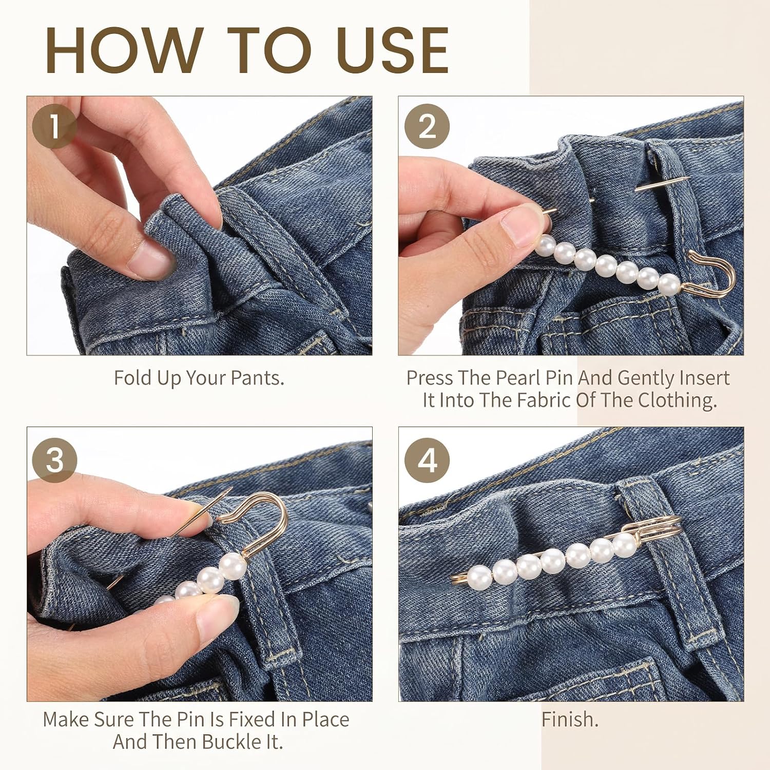 8PCS Decorative Safety Pins Pearl & Rhinestone Safety Pin Brooches