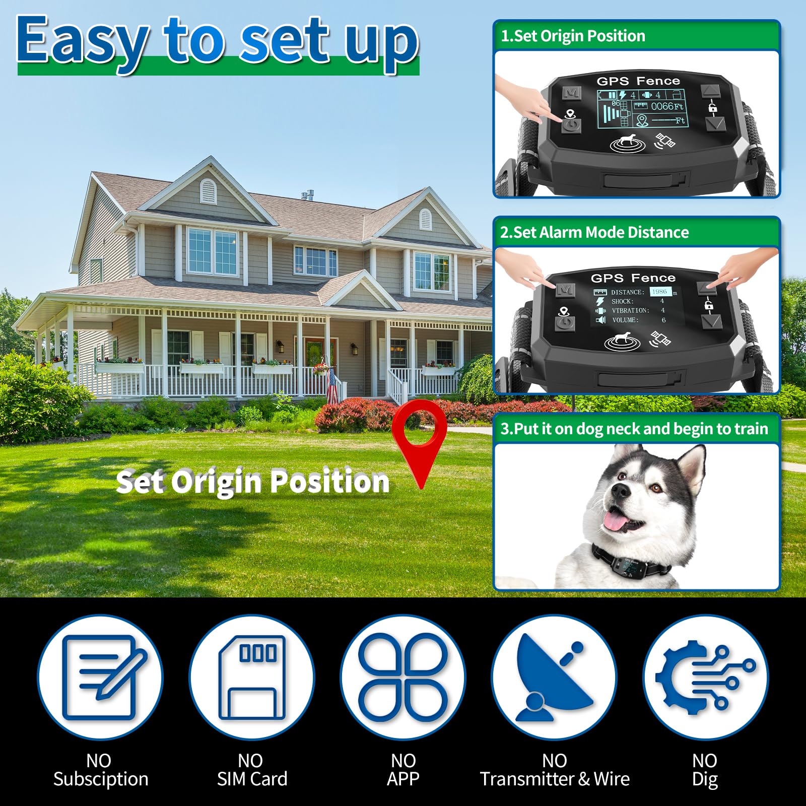 GPS Wireless Dog Fence, Range up to 6561 ft,Electric Collar with 3 Warning Modes, for Outdoor Use Waterproof& Rechargeable Pet Containment System for Most of Dogs (Black) - image 6