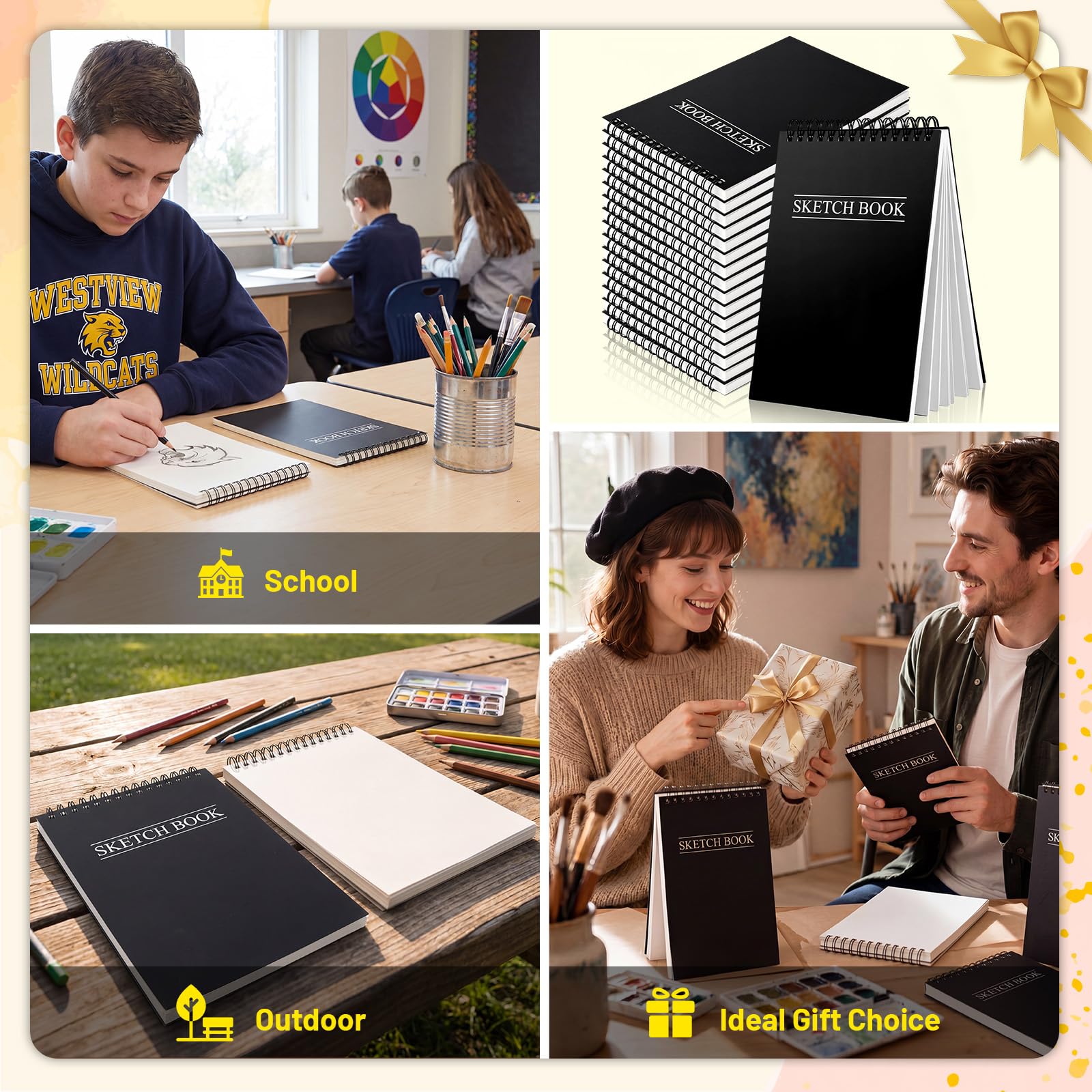Fulmoon Paquete de 30 cuadernos de bocetos a granel de 5.5 x 8.5 pulgadas, 70 libras/100 g/m², 900 hojas, sin ácidos, cuaderno de bocetos a granel para pintar, bloc de dibujo para principiantes