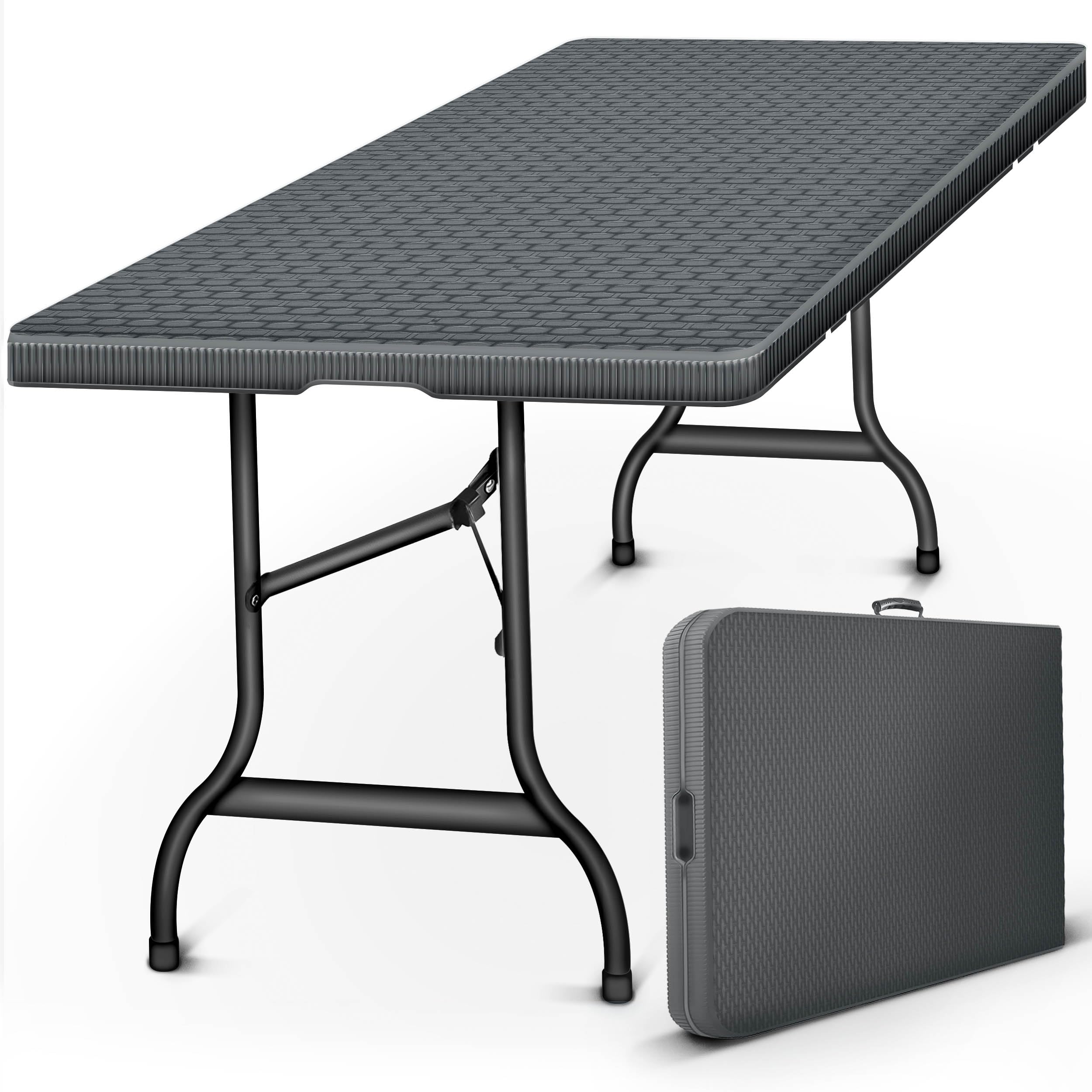 tillvex Gartentisch klappbar Rattan Optik 180x75cm | Buffettisch mit Tragegriff | Klapptisch für Garten Terrasse und Balkon | Campingtisch 6 Personen (Anthrazit)