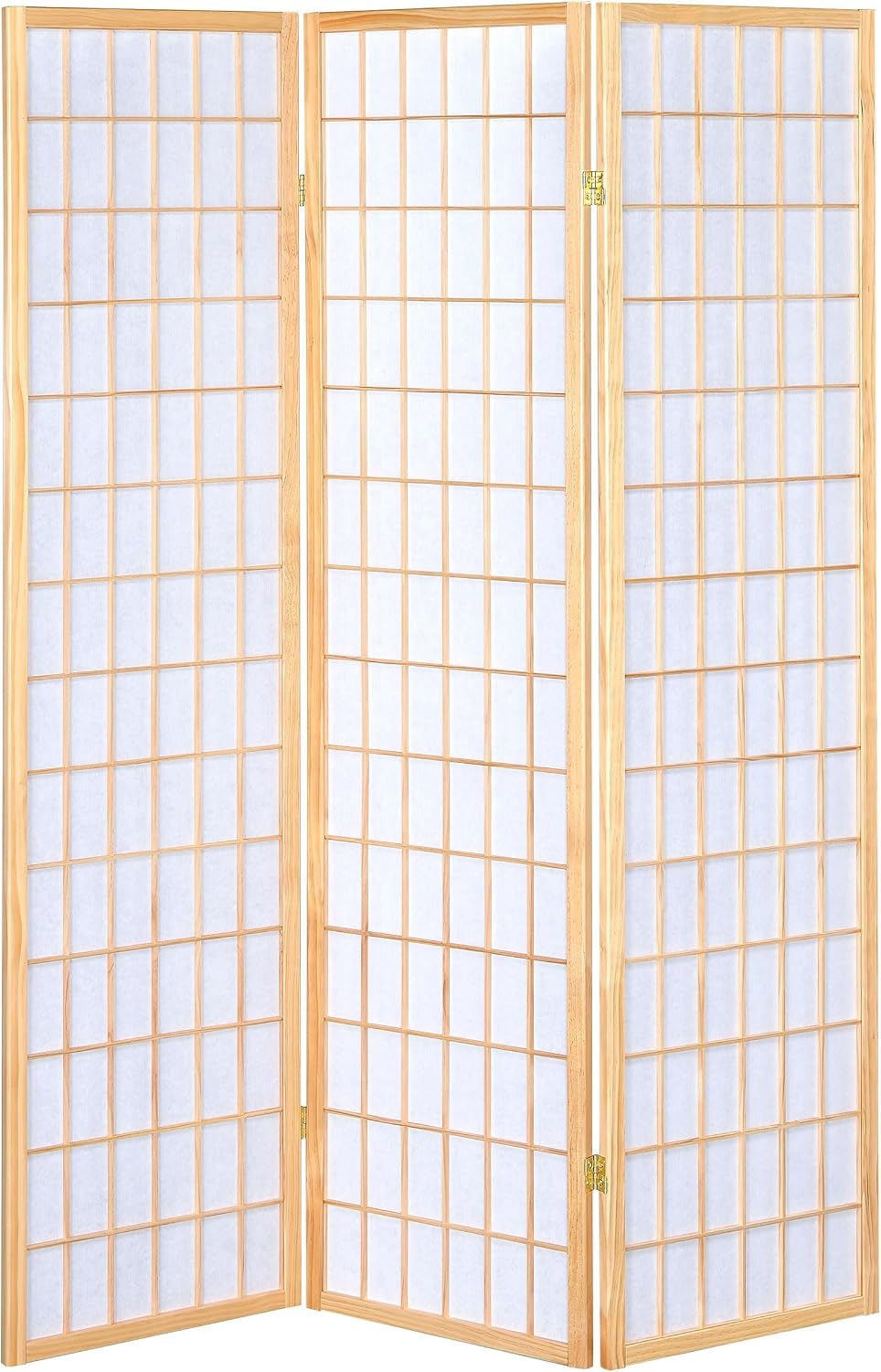 Bowery Hill Traditional 3-Panel Room Divider Screen, Natural Wood Frame, White Rice Paper Inlay, 70.25" H x 52" W, Lightweight Folding Design, Ideal for Living Room, Bedroom, Workspace Divider