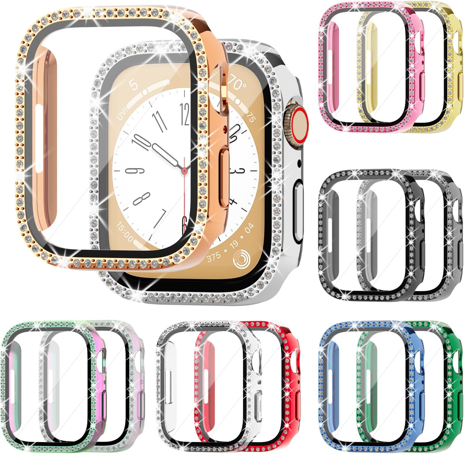 12Pack RcZ Bling Case for Apple Watch 45mm Series 9 8 7 Screen Protector, Women