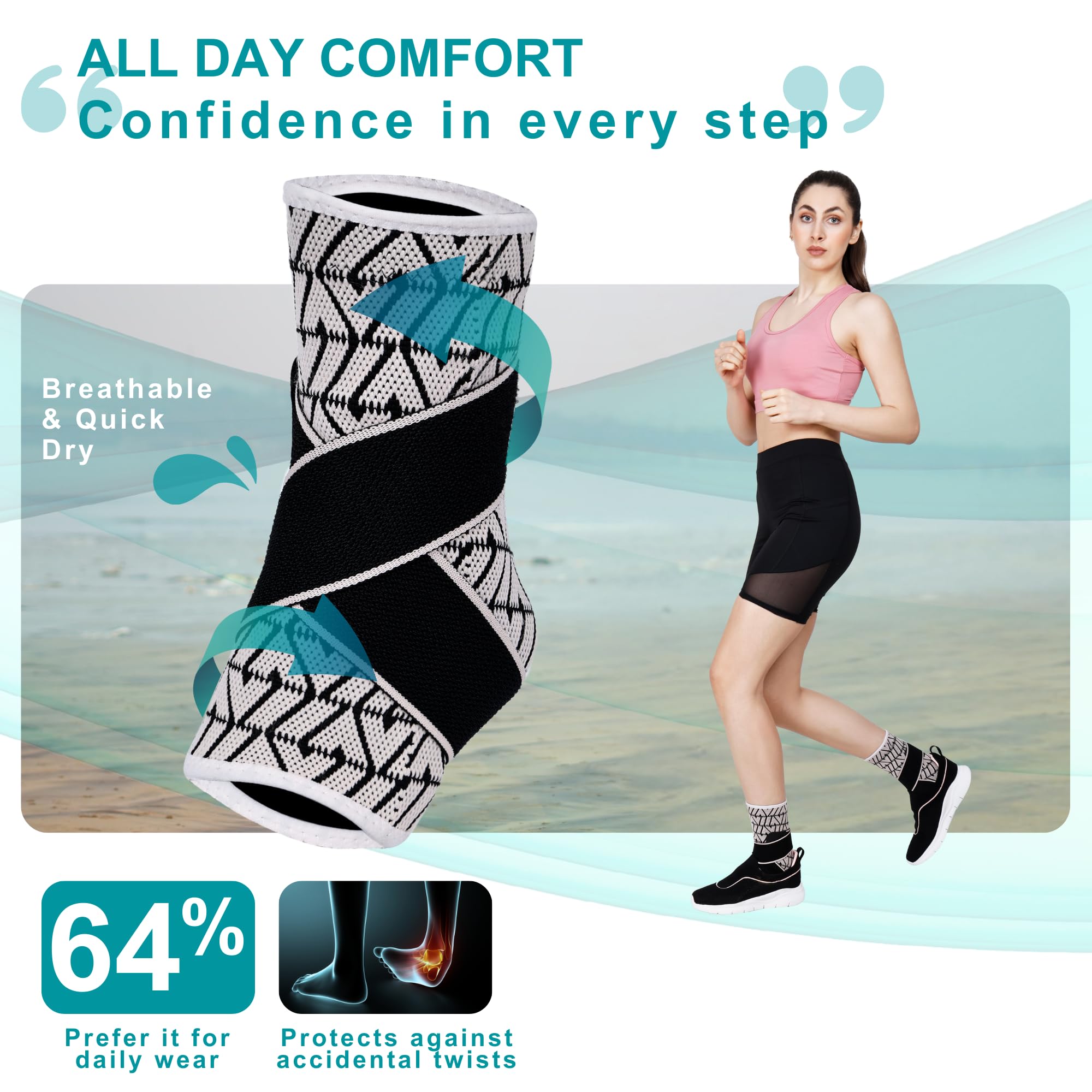 Dr Fitzy Neuro Ankle Binder Cap for Pain Relief, 3d Compression Neuropathy Socks with Ankle Belt Band, Ortho Leg Ankle Support Women and Men, Orthopedic Foot Sleeve Brace with Anti Slip Grip (Pink, One Size) - Image 4 thumbnail