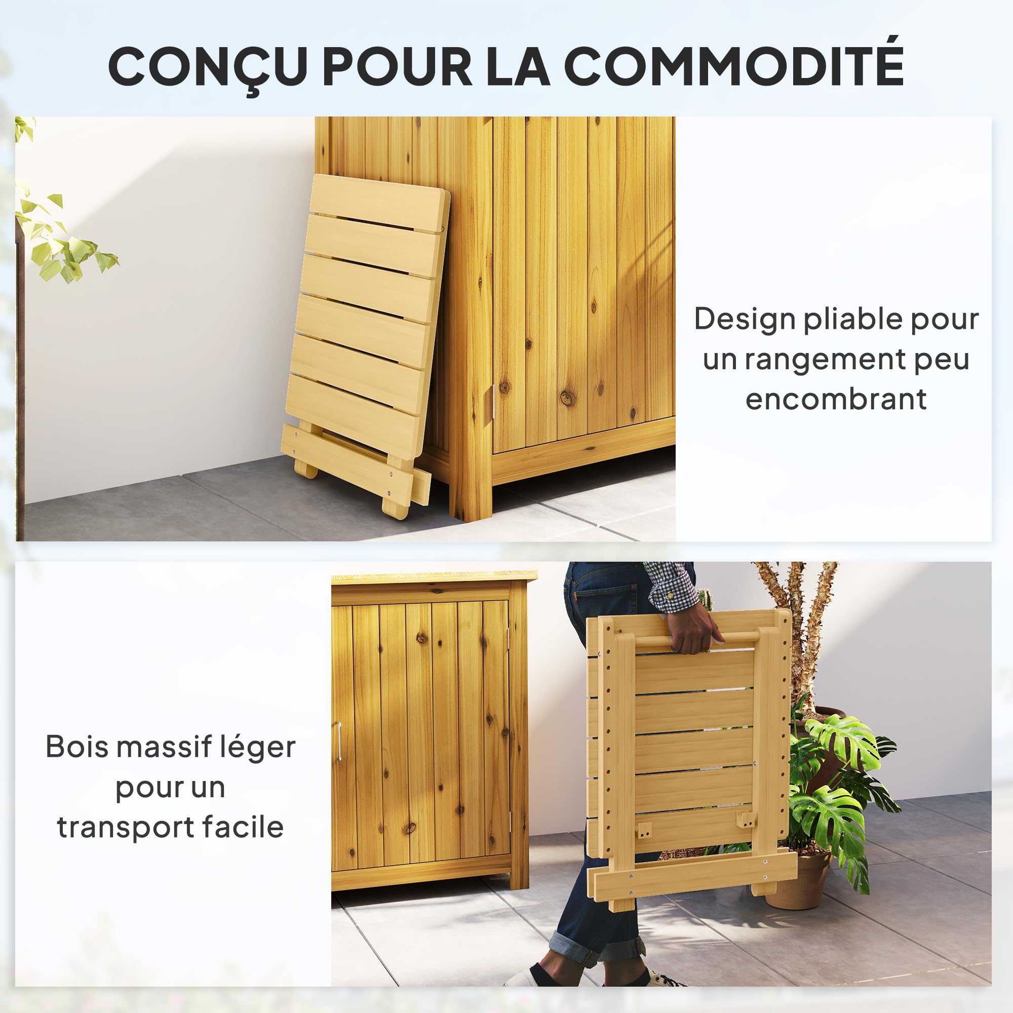 Outsunny Table Basse Pliante en Bois Massif, Table d'appoint Pliante, 40 x 43 x 40 cm, Bois Naturel