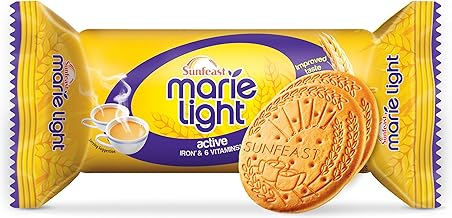 Sunfeast Marie Light Active, Marie Biscuits with Iron and 6 Vitamins, Tea-Time Biscuits Family Pack, 186g