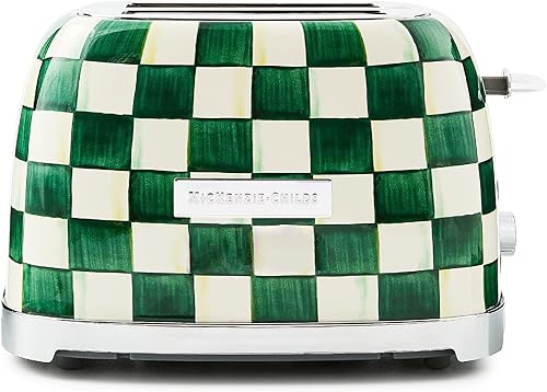 MACKENZIE-CHILDS - Tostadora de 2 rebanadas, tostadora decorativa para cocina, verde y blanco Emerald Check
