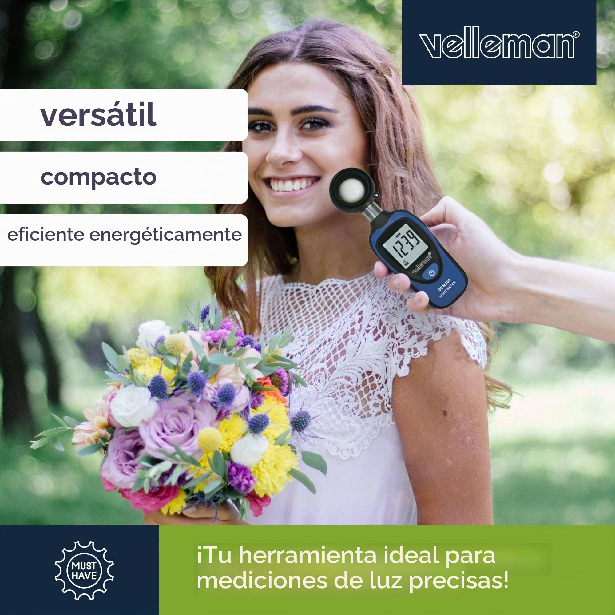 Velleman Medidor de luz digital, función máxima/min, 0-200,000 lux, pantalla LCD, bolsillo