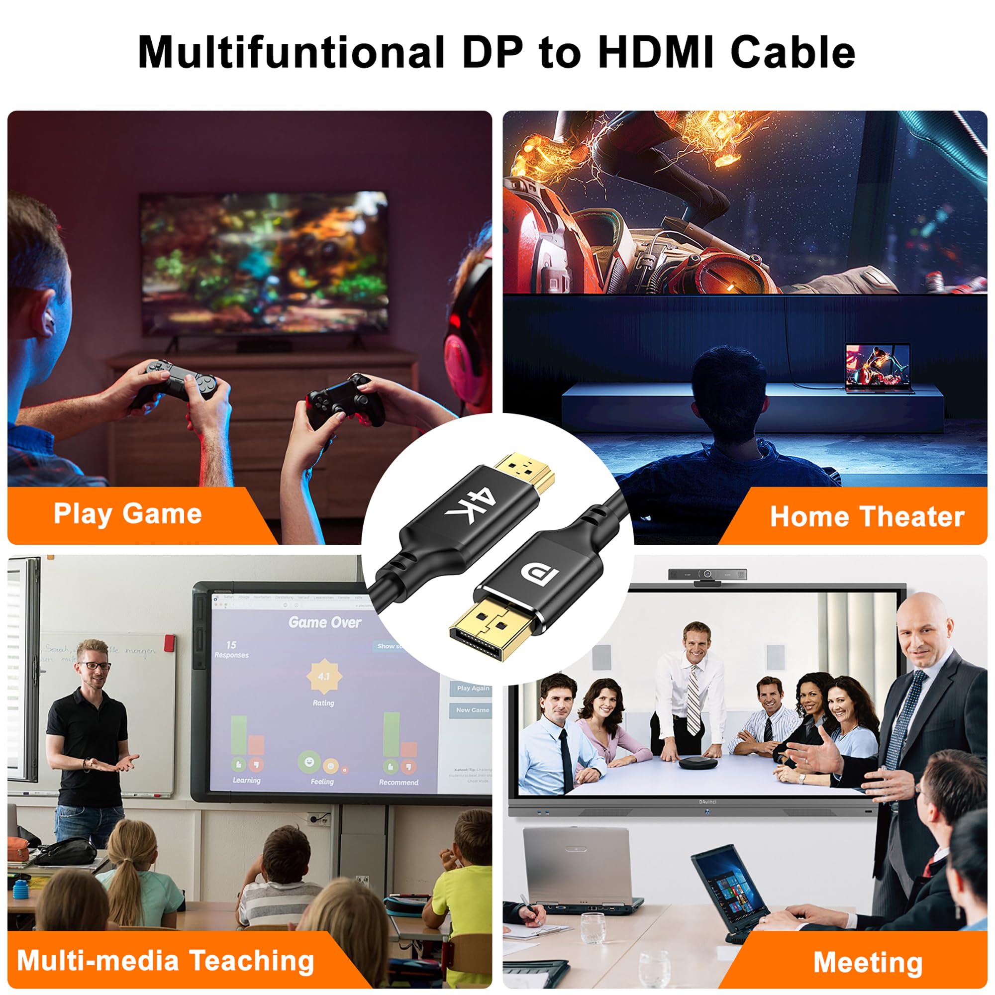 Lot de 3 ports DisplayPort 4K vers HDMI de 0,9 m