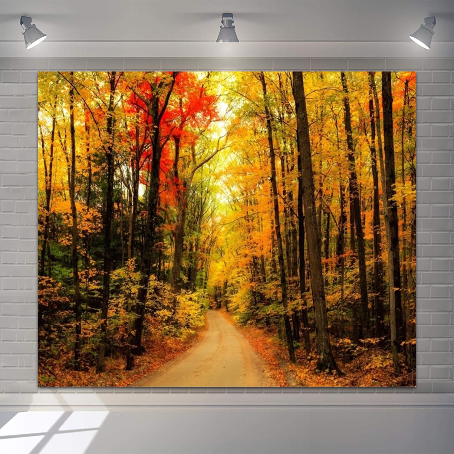 Fall Forest Thanksgiving Backdrop for Photography 10x8ft Autumn Maple Forest Road Photo Backdrop Fall Festival Harvest Thanksgiving Party