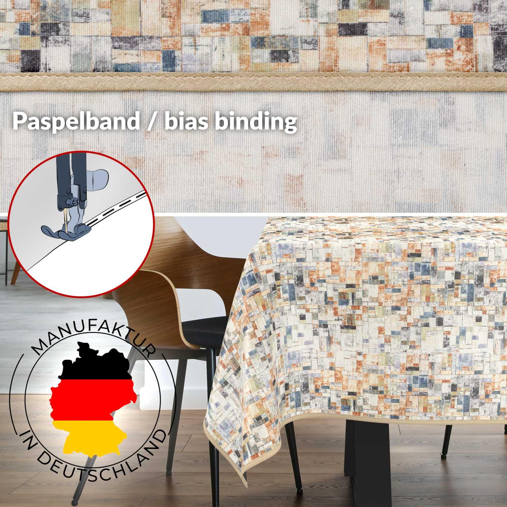ANRO Mantel Antimanchas Mosaico Madera con Dobladillo 240x140 cm