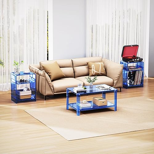 Miniatura 95 de Mesa de tocadiscos de acrílico con estante de almacenamiento, mesa auxiliar transparente (naranja, grande) Naranja,Negro -,Claro,Azul