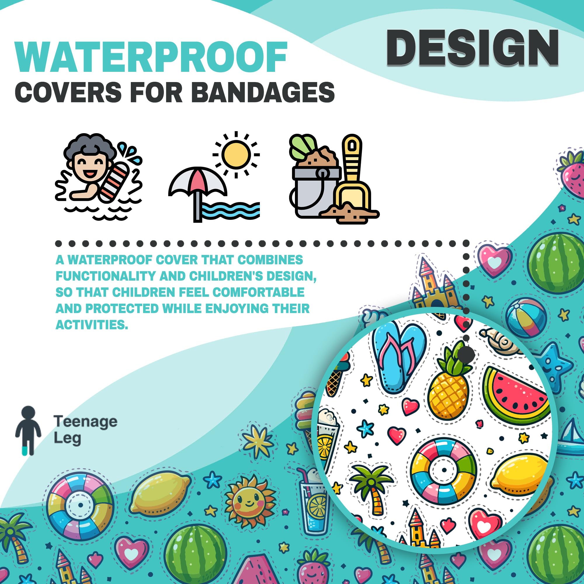 DOJA Barcelona | Protector Escayola para Pie | Niños | 455x355mm |Funda Impermeable de PVC Con Cierre Silicona | Cubre Escayola Pie Niño Adulto o Adolescente | Resistente al Agua Para Ducha o Piscina