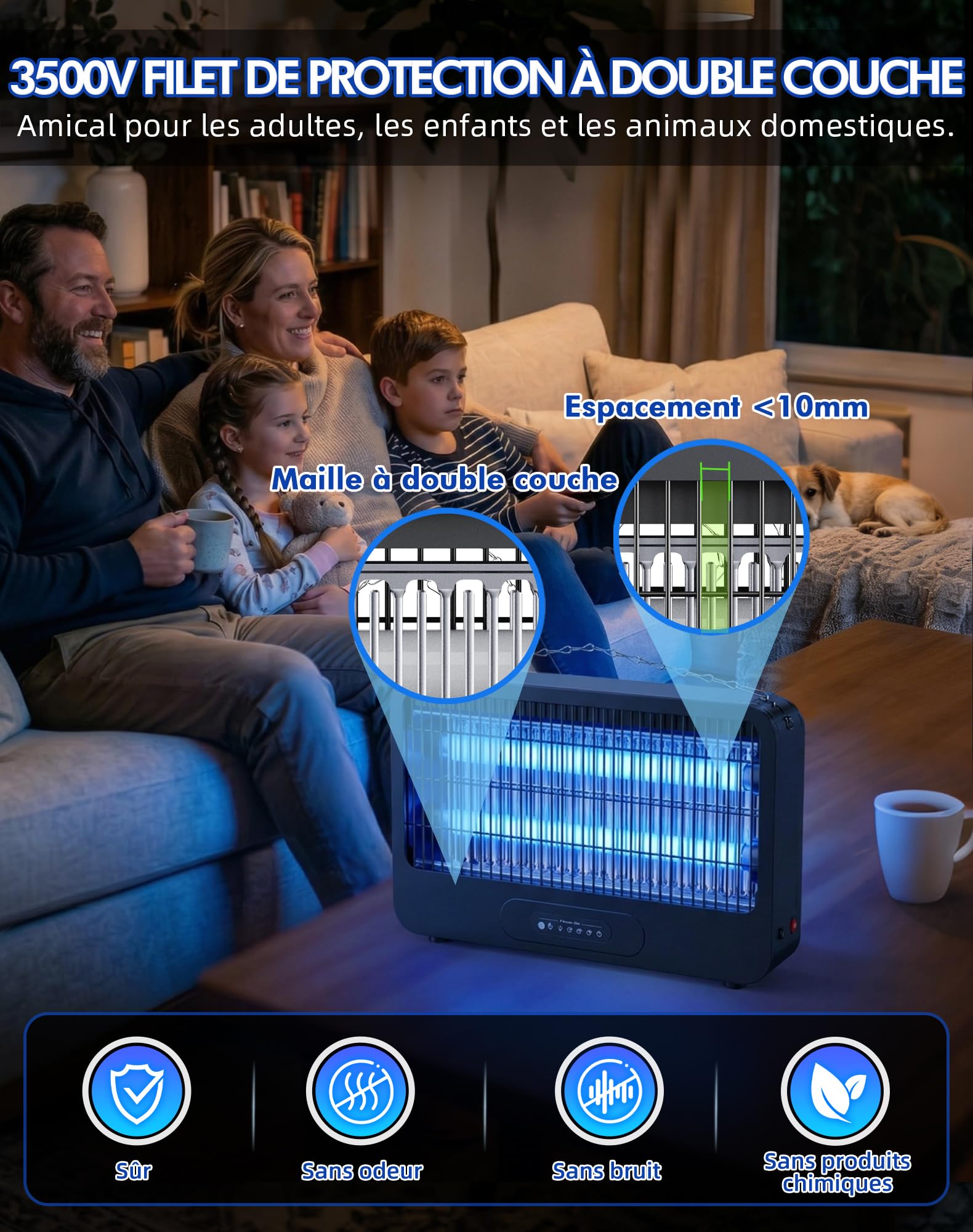 Lampe Anti Moustique 3500V UV 20W Tue Mouche Électrique avec Chaîne Métallique Télécommande Intérieur Extérieur 100m²