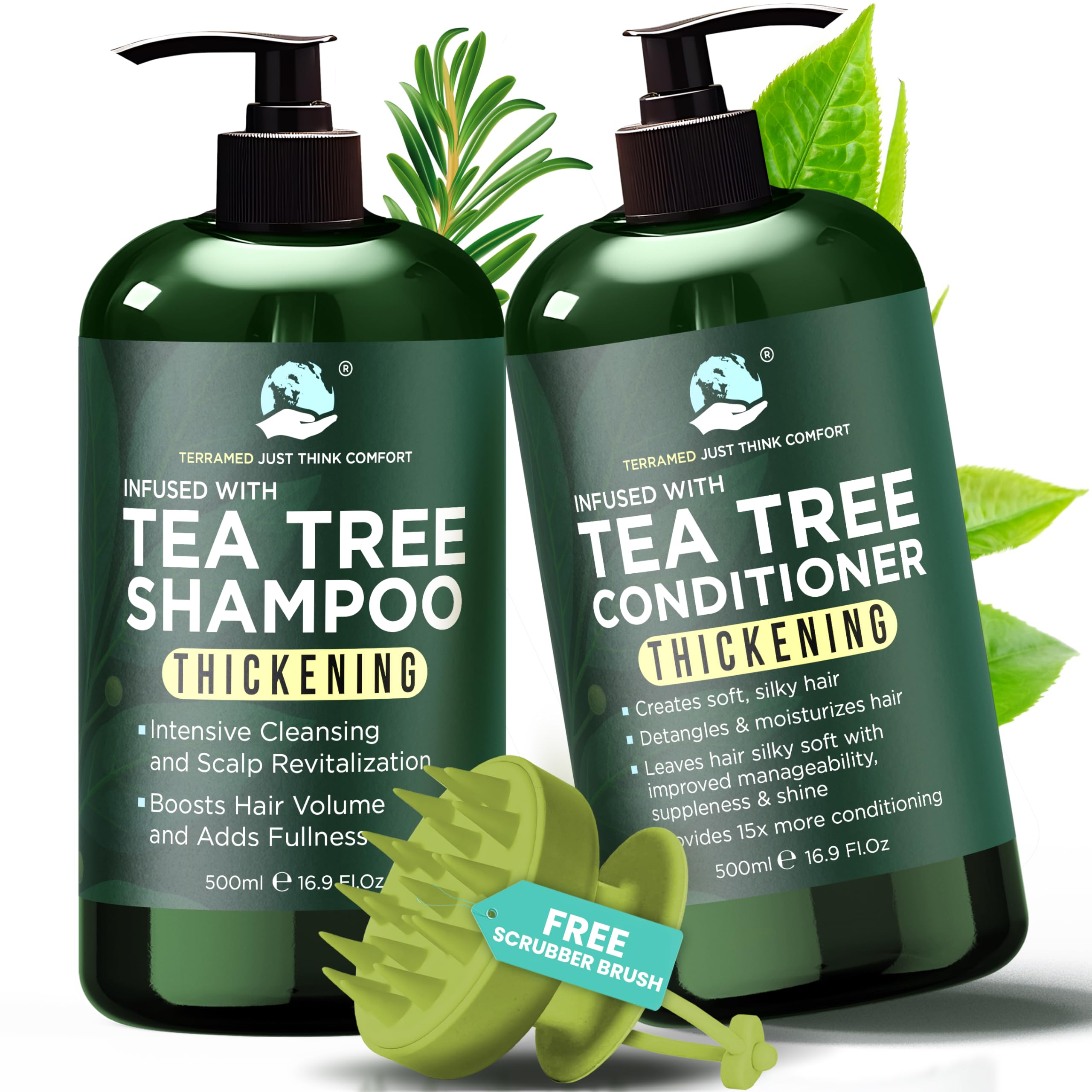 Tea Tree Shampoo & Conditioner Set | Thinning Hair Loss Treatments for Men and Women | Soothes Itchy Scalp & Dandruff | Boosts Hair Growth & Reduces