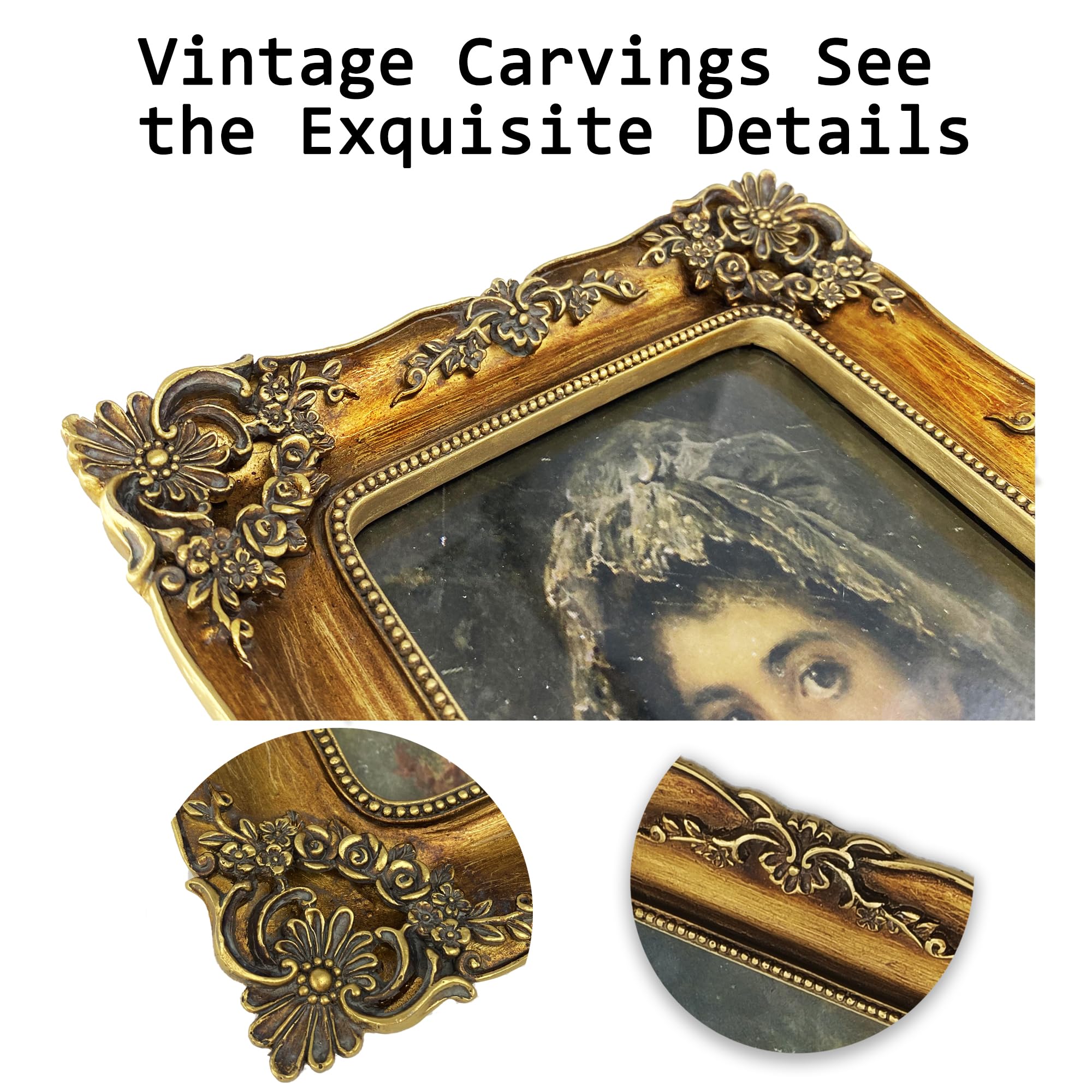 FJXMFRAME Vintage 5x7 Picture Frame Gold Antique Picture Frames with Glass Front, Ornate Baroque Frames for Tabletop & Wall Hanging (5x7 inch, Bronze)