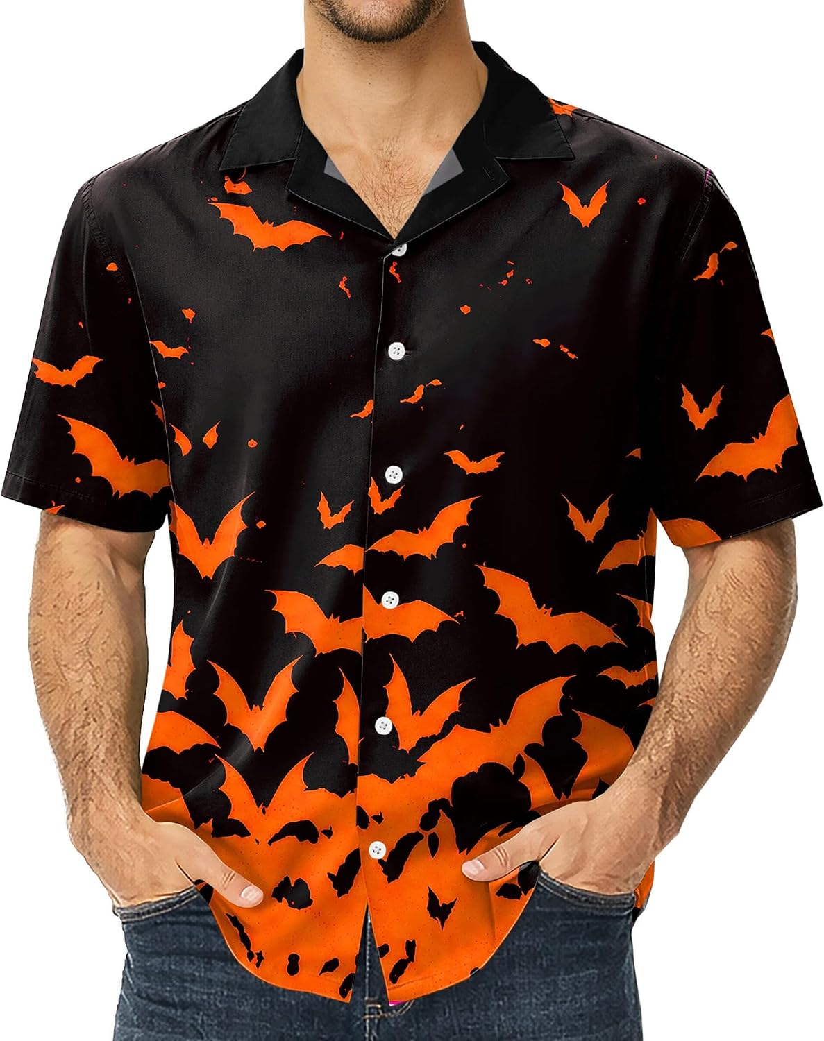 Mens Halloween Button Up Shirts Classic Cosplay Hawaiian Tops