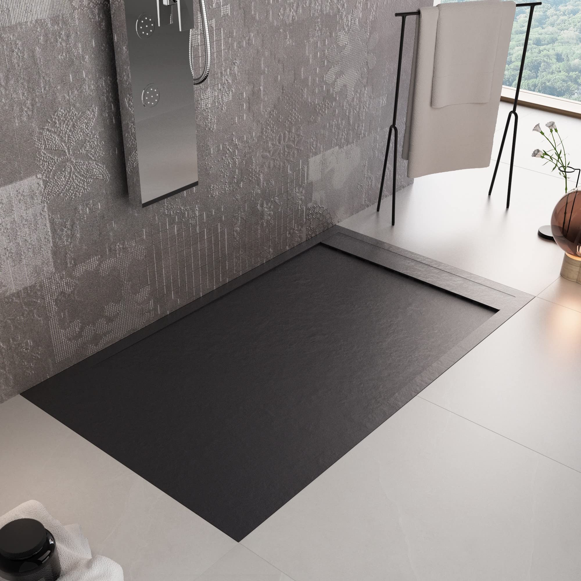Piatto doccia 70x150 Nero in marmoresina finitura pietra Prestige