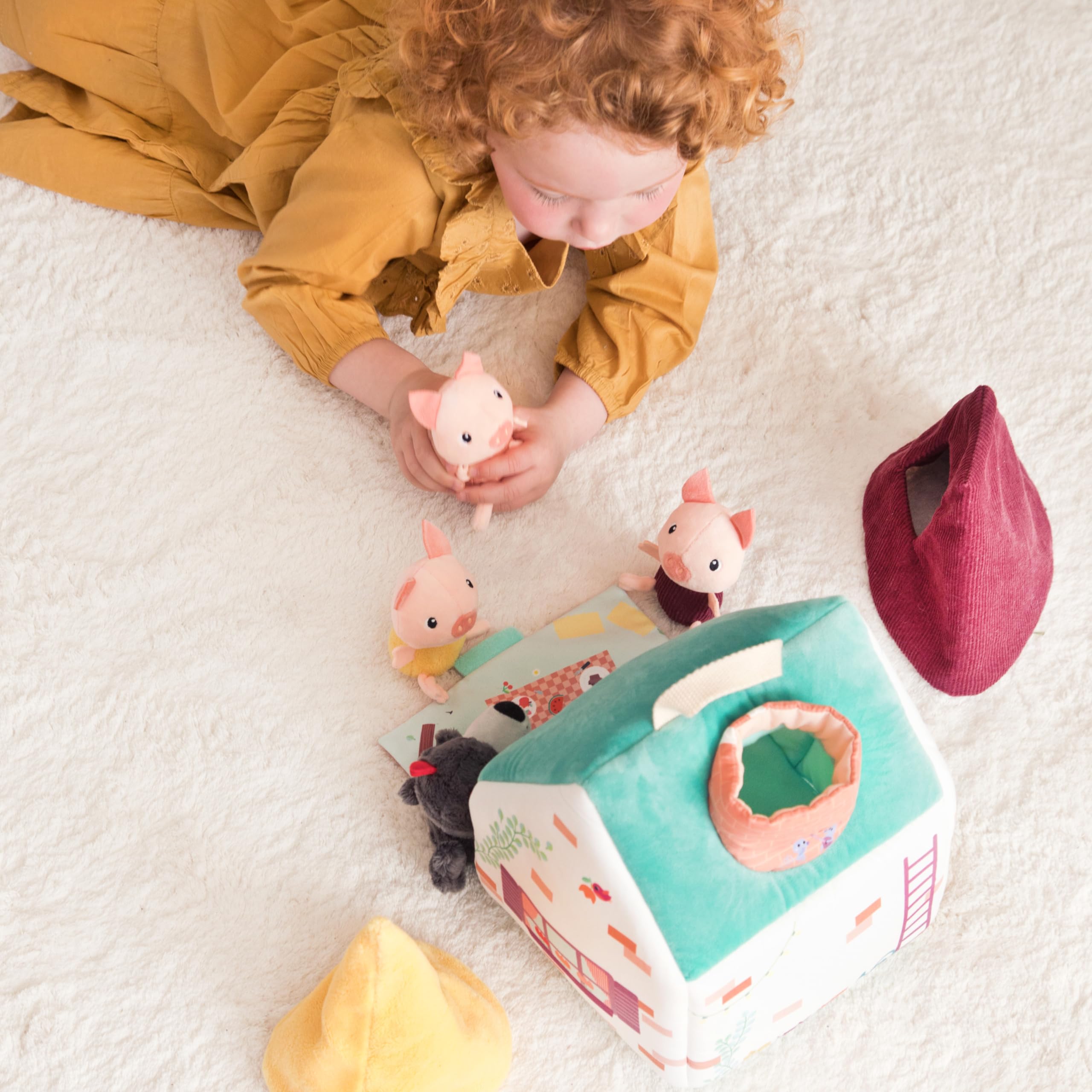 Lilliputiens - Haus des Wolfs und der DREI kleinen Schweinchen - Stoffspielzeug inspiriert vom berühmten Märchen mit Figuren und Häusern - Fördert Feinmotorik und Fantasie - Ab 18 Monaten - 83490