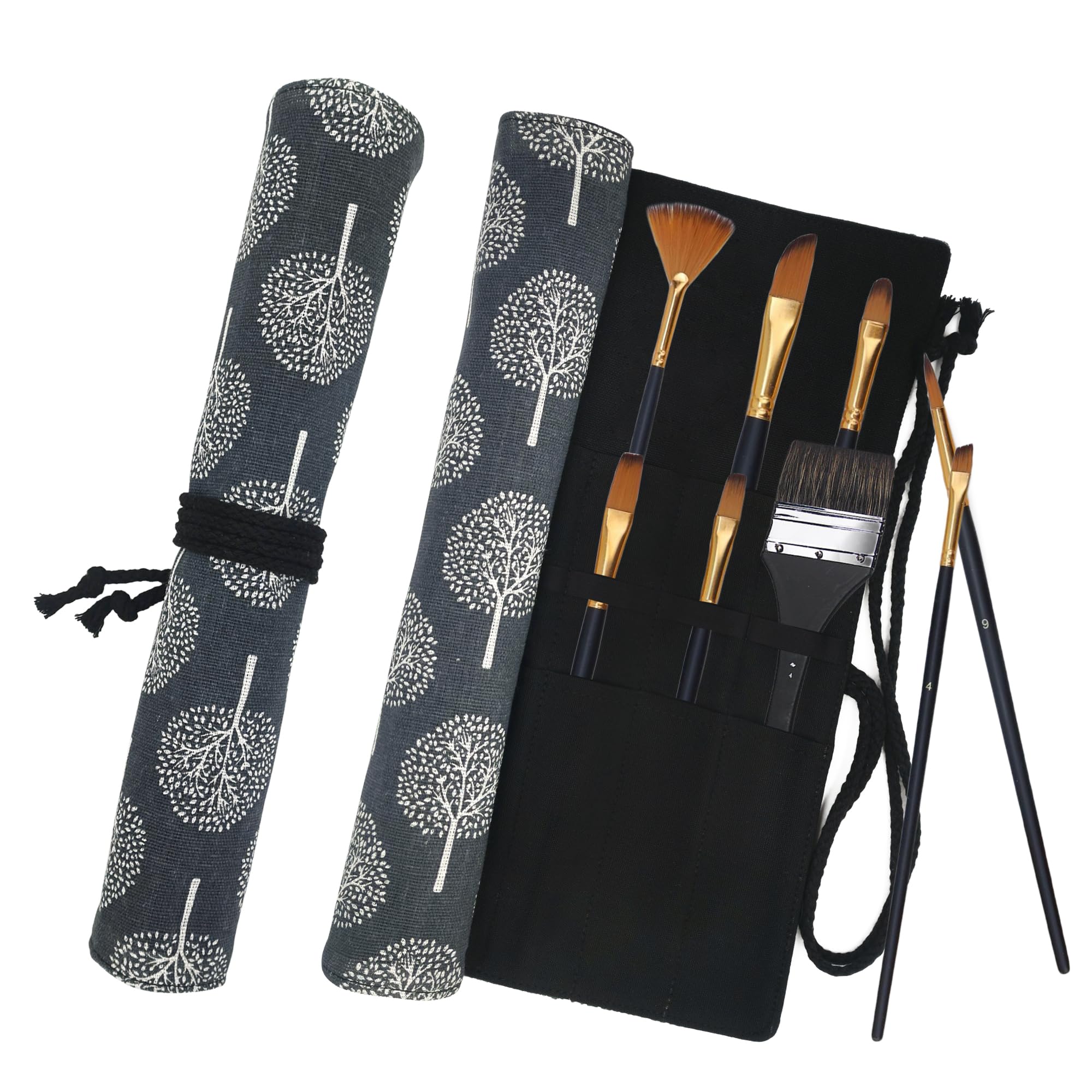 Funny live Paint Brush Holder Art Supplies, Artist Brush Holder &amp; Art Supply Storage Organizer Roll-Up Case Bag, Protect Acrylic Oil Watercolor Paintbrushes (Grove-20 Slot Pockets)