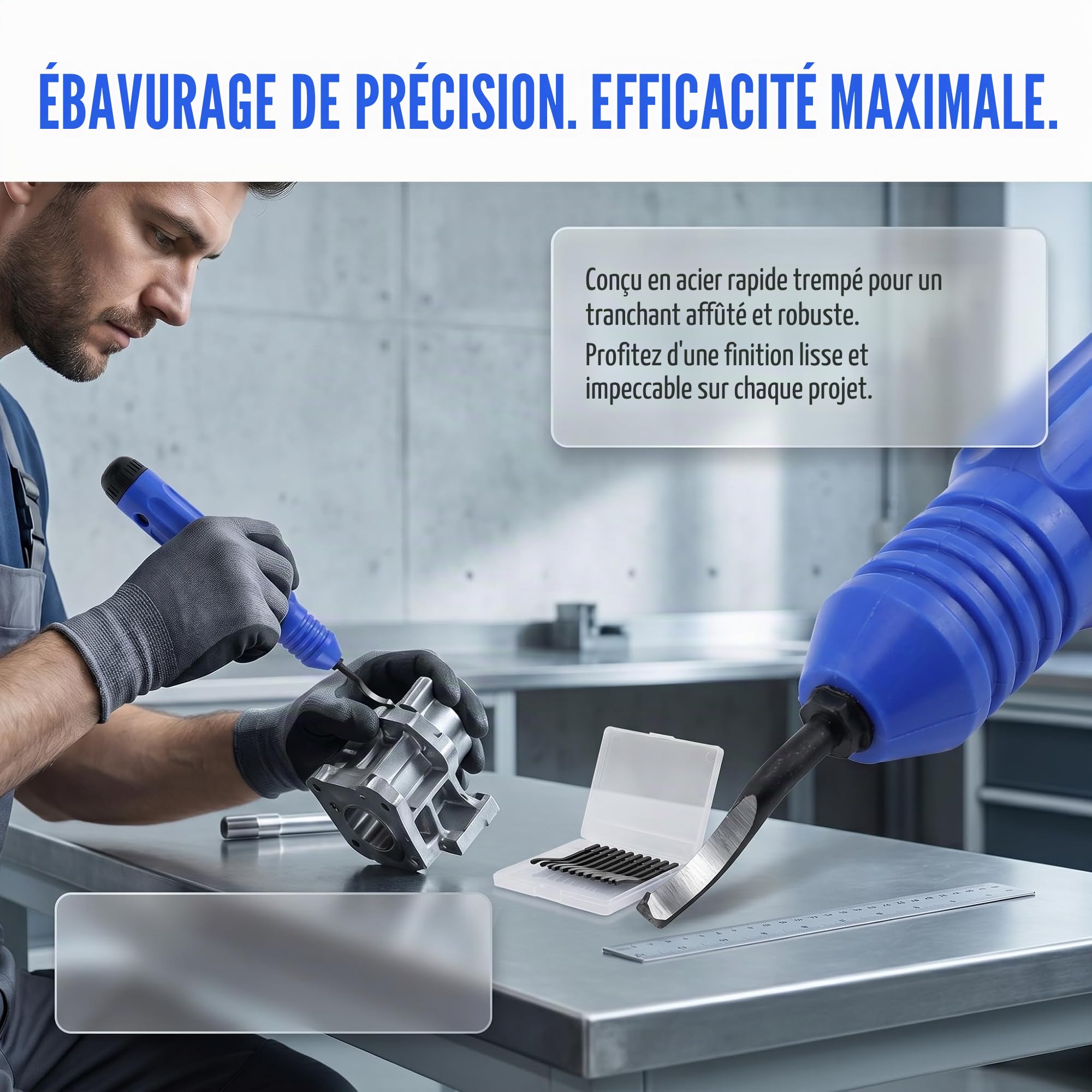 Ebavureur Outil D'ébavurage, Burr Remover avec 11 Lames de Rechange Acier, 360 ° Rotatif Deburr Lames, PratiqueOutil pour Aluminium, l'impression 3D, Cuivre et Acier Métal, Plastique, PVC