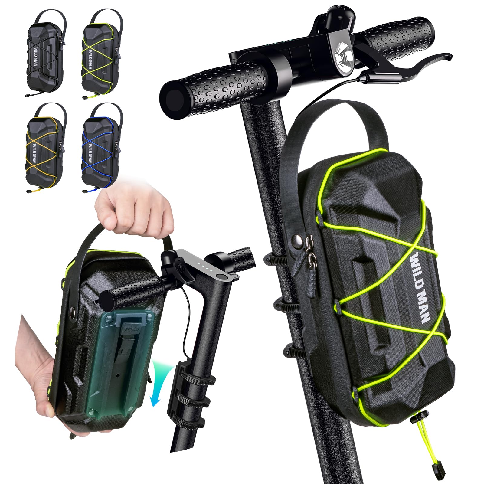 Jeebel 2/3L E Scooter Tasche wasserdichte - Lenkertasche mit Übergroße Schnellspanner-Halterung & Multicolor Elastische Kordel - Vordertasche für Elektroroller Xiaomi Mijia Sedway Ninebot (3L)