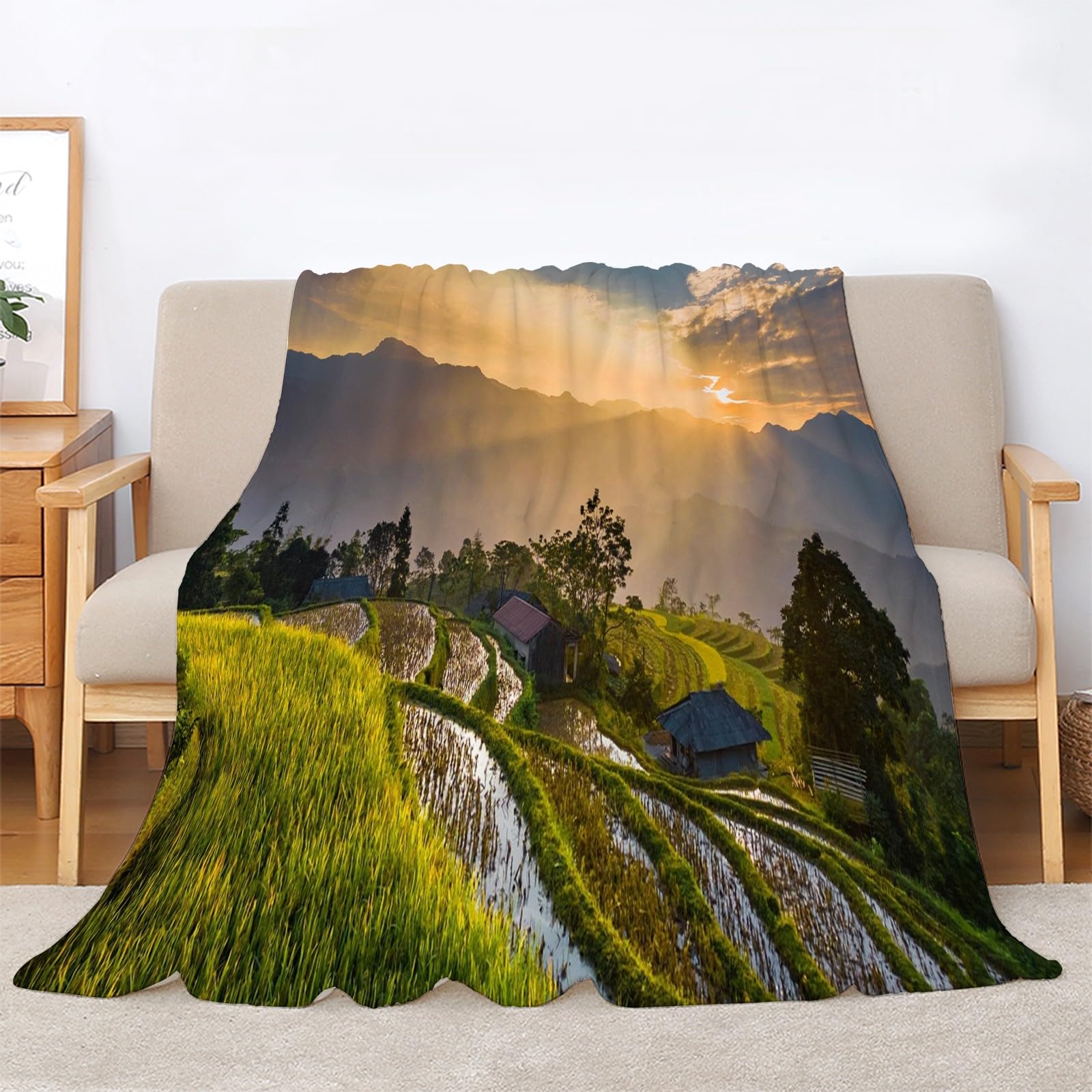 Koc zachód słońca koce na łóżko pojedyncze ciepło miękki koc na sofę, koce flanelowe 180 x 200 cm na wszystkie pory roku