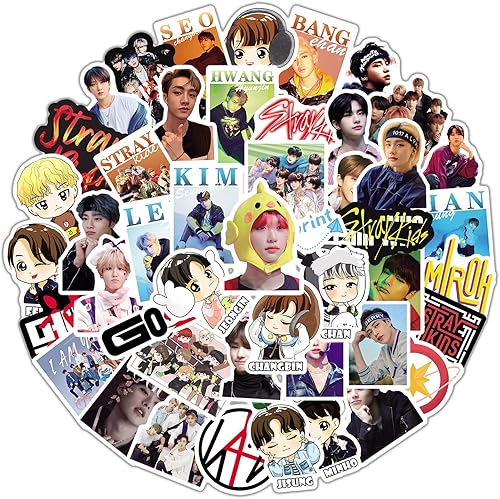 Miniatura 4 de Paquete de 50 calcomanías Kpop para niñas, divertidas calcomanías Kpop Straykids para adolescentes, calcomanías de vinilo impermeable SKZ para