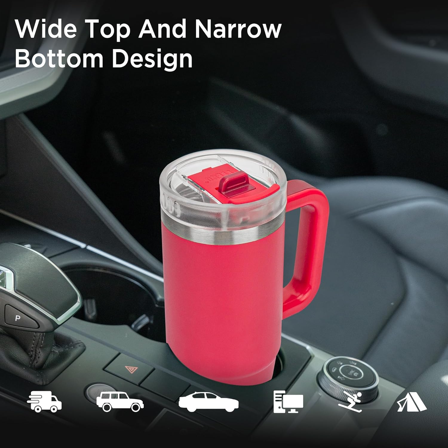 Tyeso 40 oz Tumbler with Handle, Straw and Lid - Leak Resistant Insulated Stainless Steel Water Bottle, Car Cup Holder Friendly Travel Coffee Mug Rose - Gifts for Men & Women