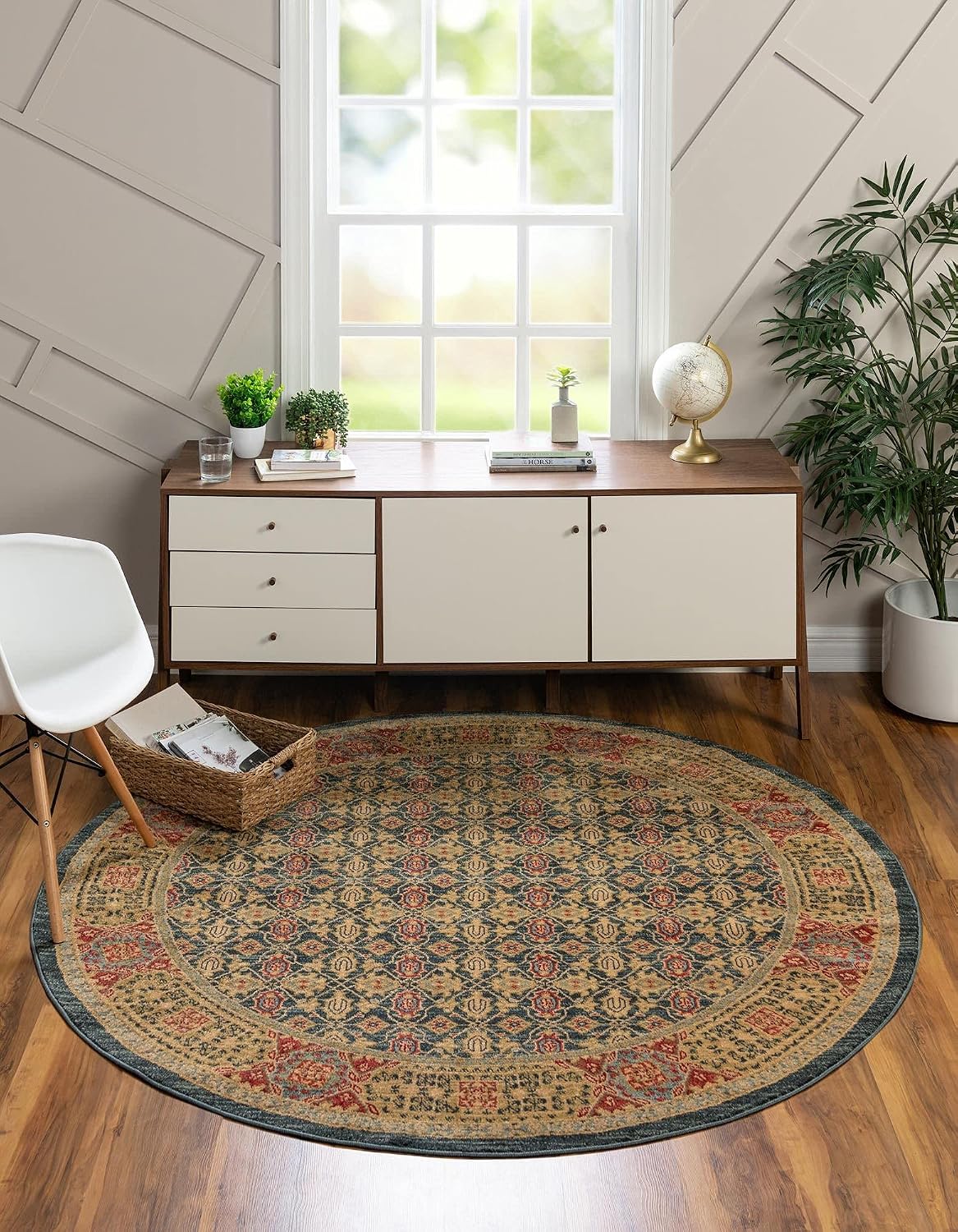 Rugs.com Amina Collection Rug – 3' Round Navy Blue Flatweave Rug Perfect for Kitchens, Dining Rooms