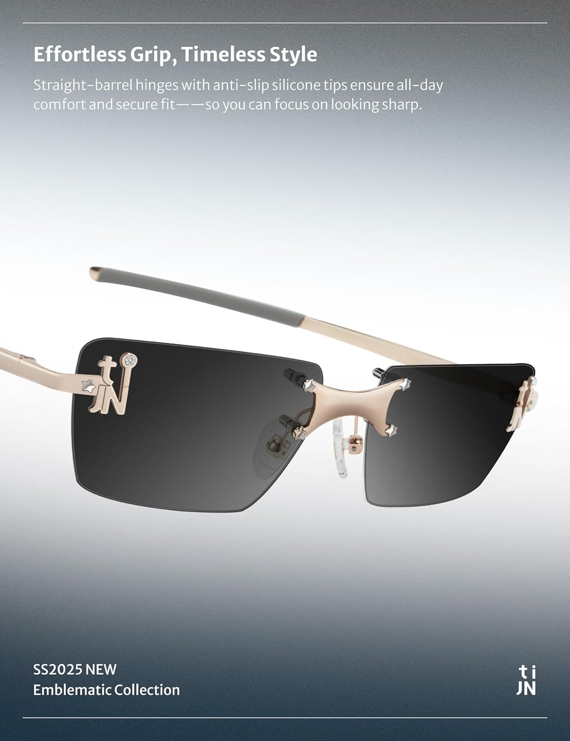 TIJN Rimless Blue Light Glasses for Women Men, Retro Y2K Rectangle Tinted Lens Glasses, Screen Fatigue & UV Protection