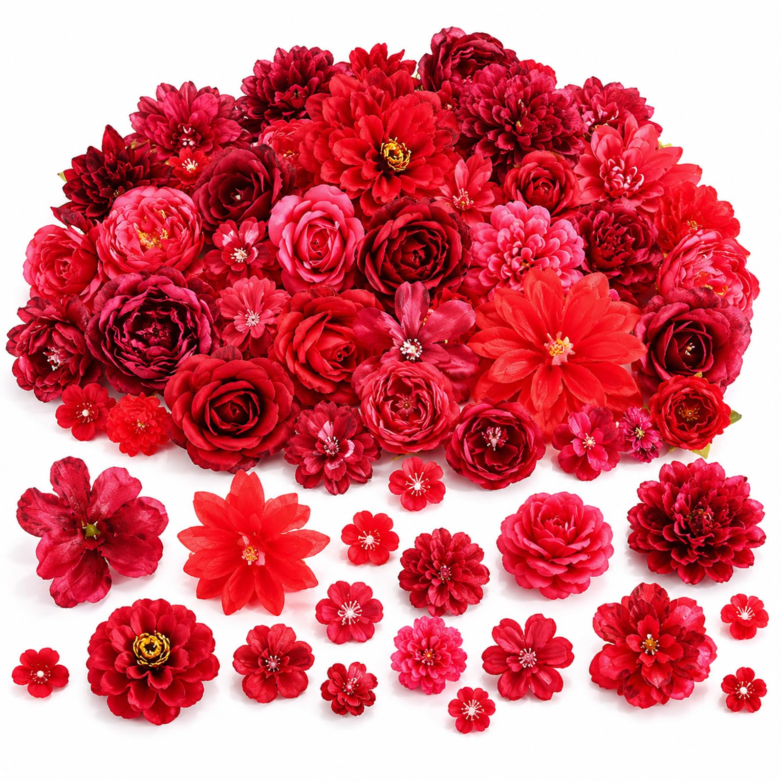 Komergave 50 PCS Artificial Flower Heads Fake Flowers (Red)