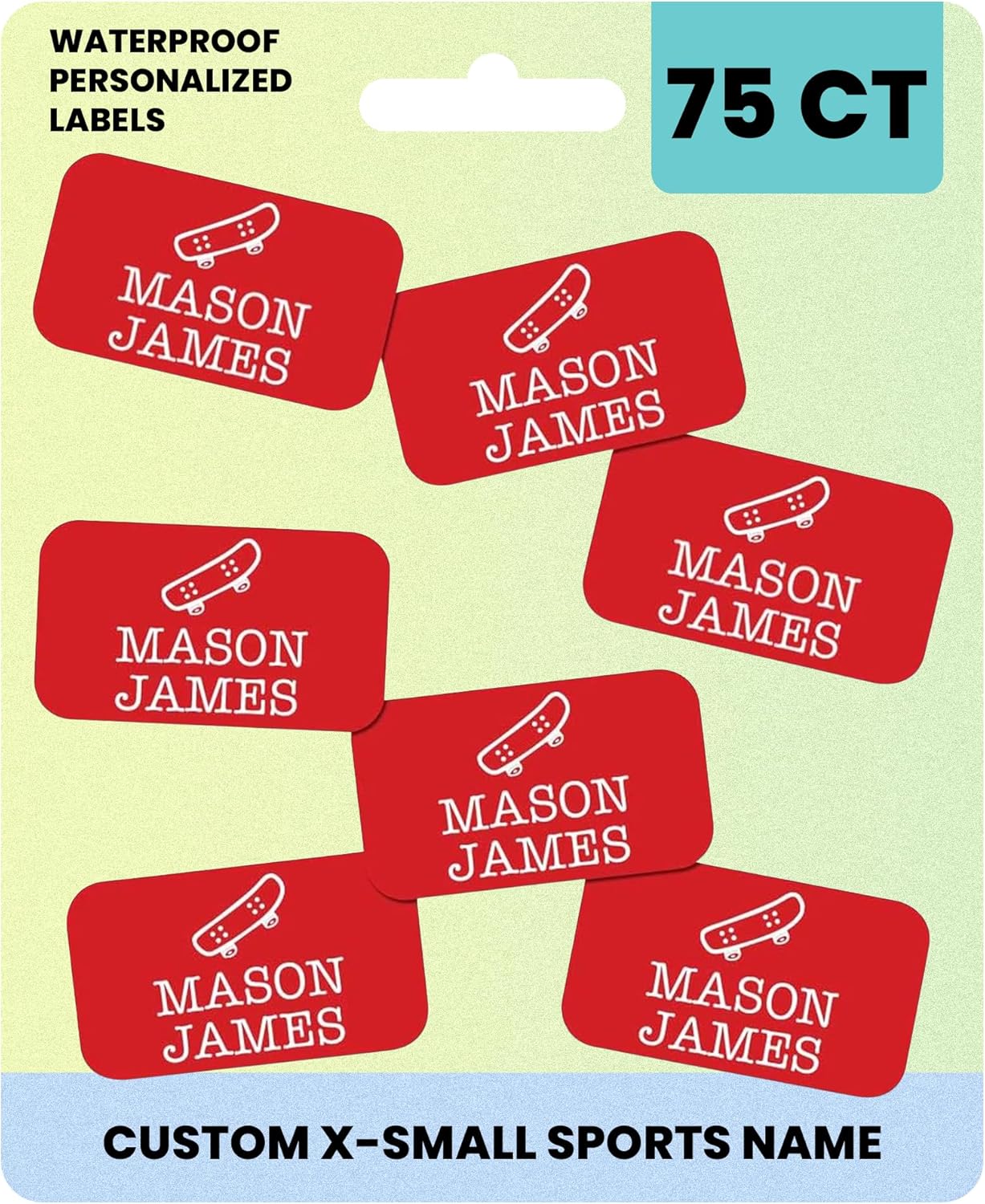 Label Daddy – Custom Extra Small Sports Name Labels – Waterproof Personalized Labels for Shoes, Bottles, Lunch Boxes & School Supplies – Durable Peel-and-Stick Name Tags – Skateboard Design - 75 Ct
