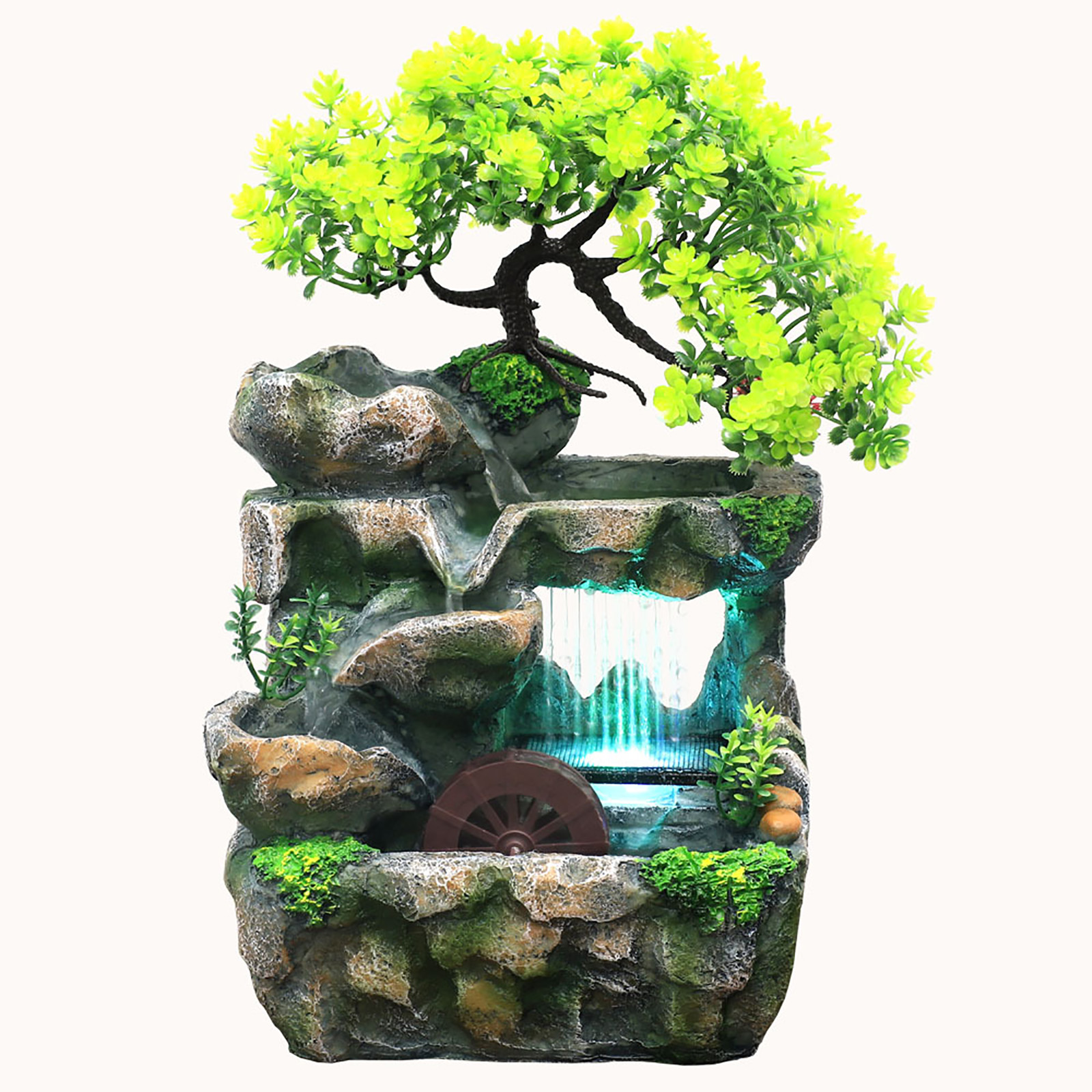 Fontaine d'intérieur cascade - Humidificateur - Fontaine de table - Avec changement de couleur - Éclairage LED zen - Méditation - Cascade pour la maison, le bureau