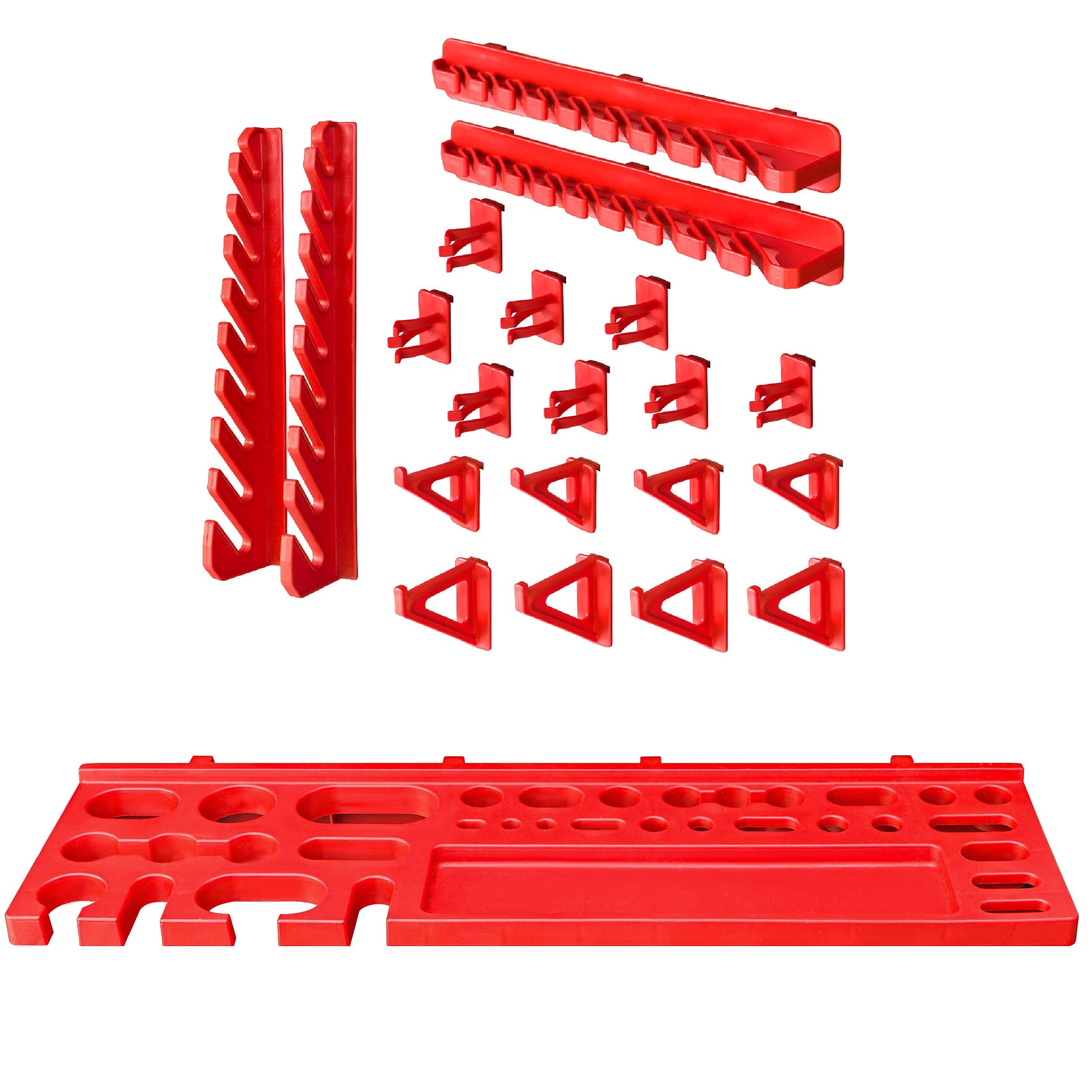 Scaffale da officina, 78 x 78 cm, 28 pezzi, con supporti per attrezzi e scatole impilabili, pannelli da parete, scaffali extra resistenti, per riporre oggetti e garage, scaffali