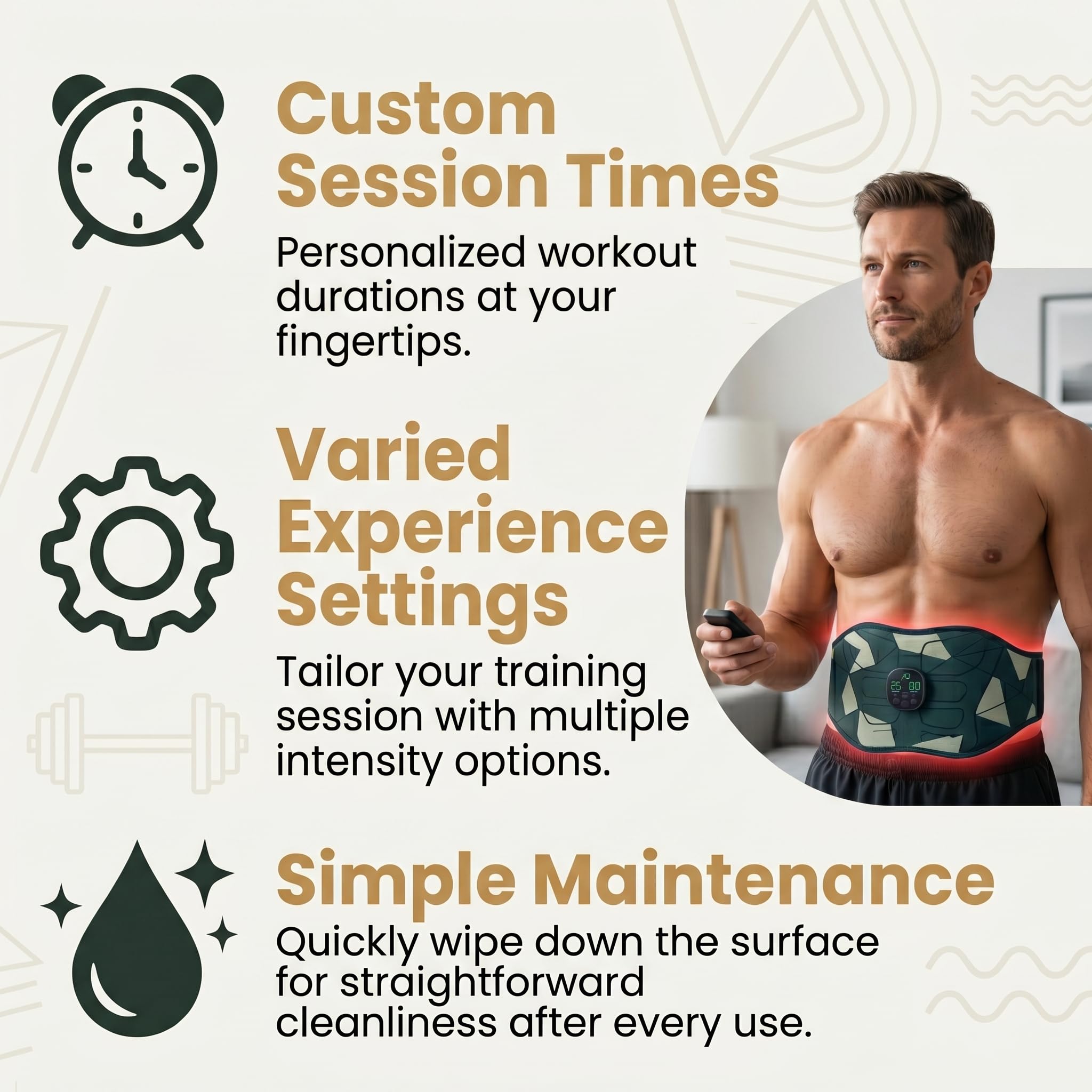Estimulador de abdominales con temporizador ajustable para sesiones de entrenamiento de 5, 10, 15, 20 minutos, estimulador abdominal, cinturón de tóner muscular para casa, oficina, viajes