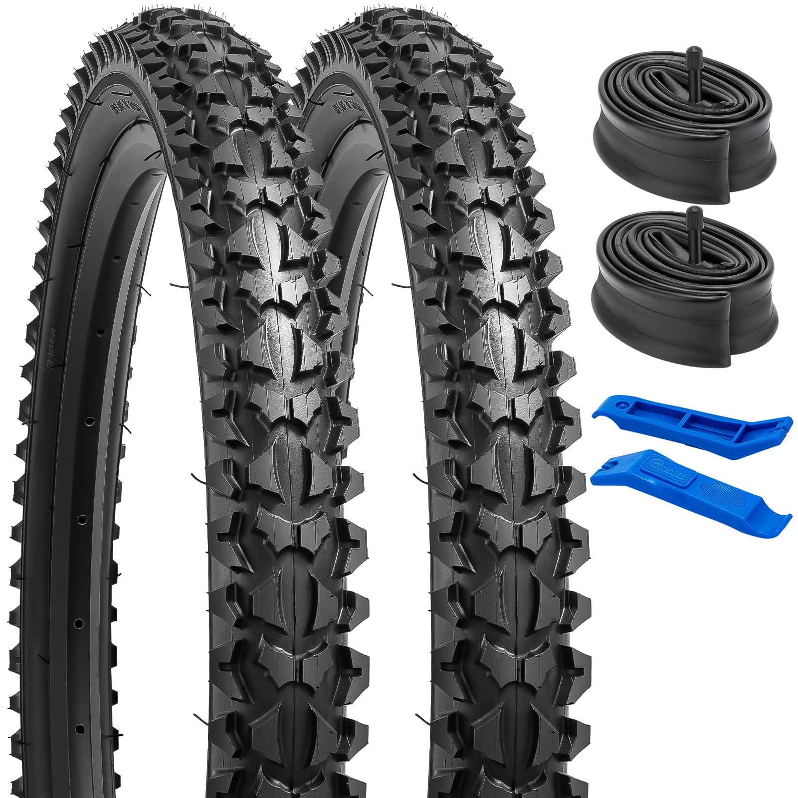 YunSCM 2Pcs Foldable 20 inch MTB Bike Tyres 20x2.125 Tires 57-406 and 20 inch Inner Tubes AV32mm Valve Compatible with 20 x 2.125 Mountain/Gravel/Off Road/Road Bicycle Bike Tyre