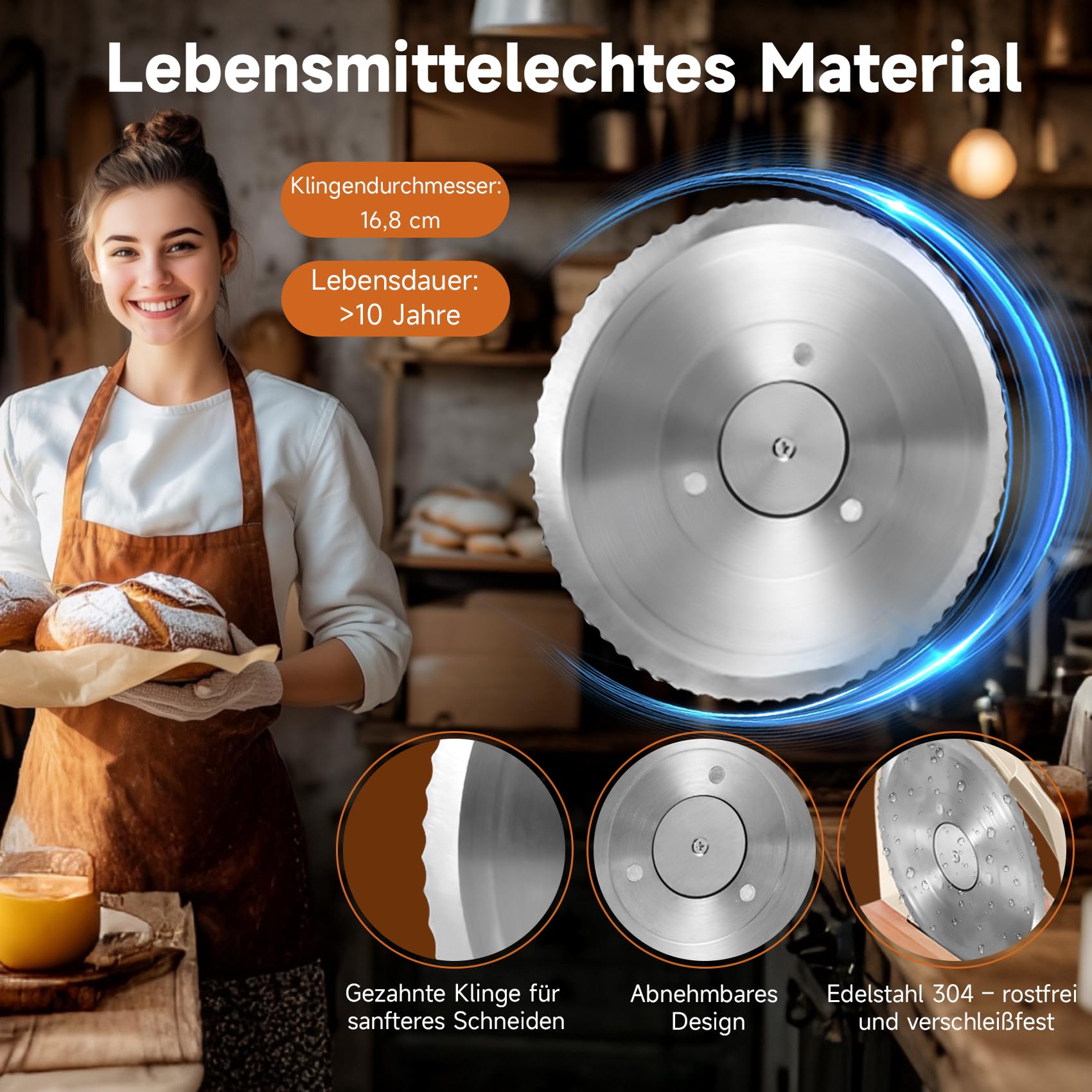 Brotschneidemaschine Manuell mit Handkurbel, Brotschneider 0–23 mm, Verstellbare Schnittstärke, Edelstahlklinge, Führungsschiene, Saugnäpfe, für Sauerteigbrot, Toast, Baguette